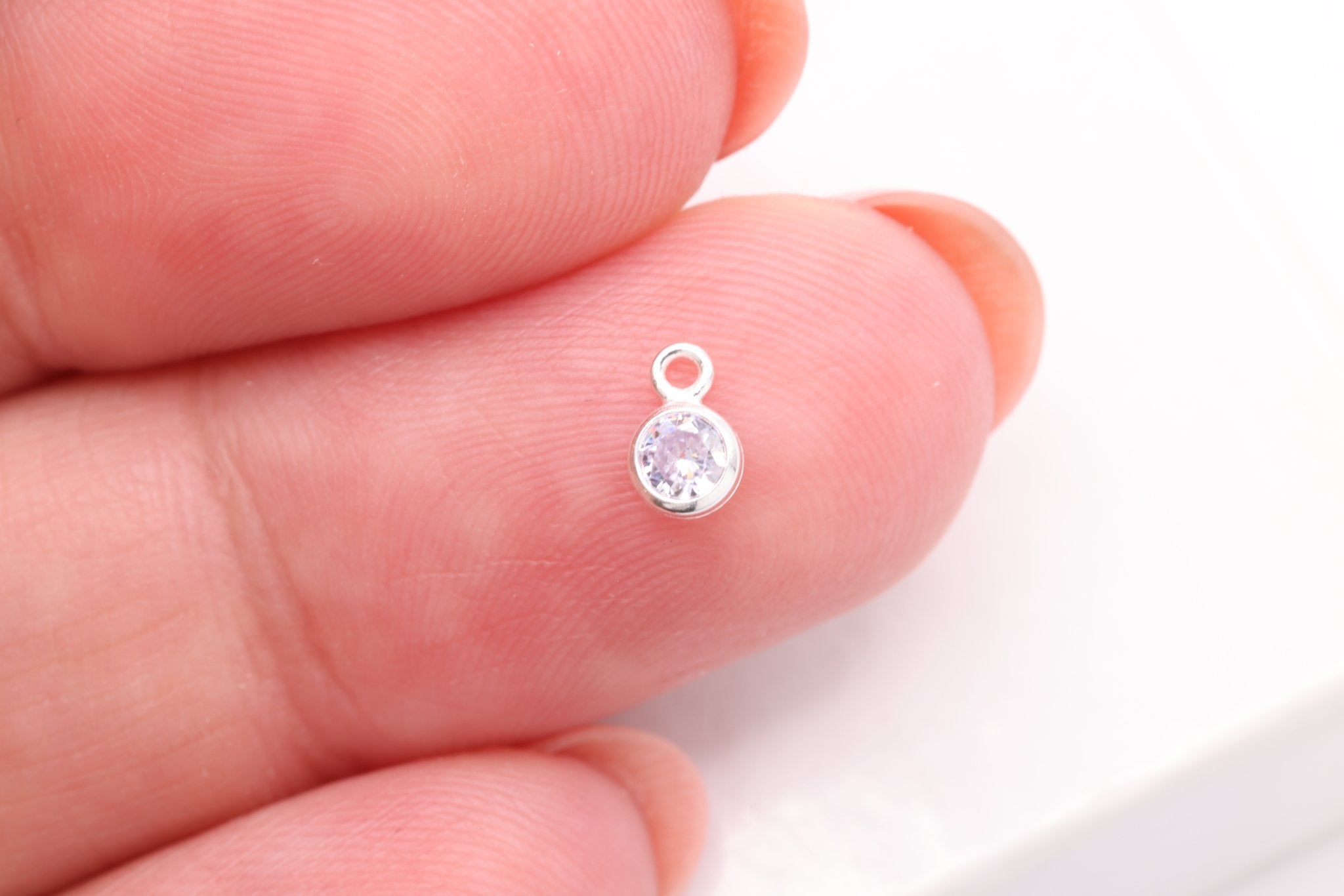 Alexandrite CZ Drop Charm, June Birthstone, Sterling Silver, 5mm x 3mm, Wholesale Bulk DIY Wholesale Jewelry Making Charm - HarperCrown