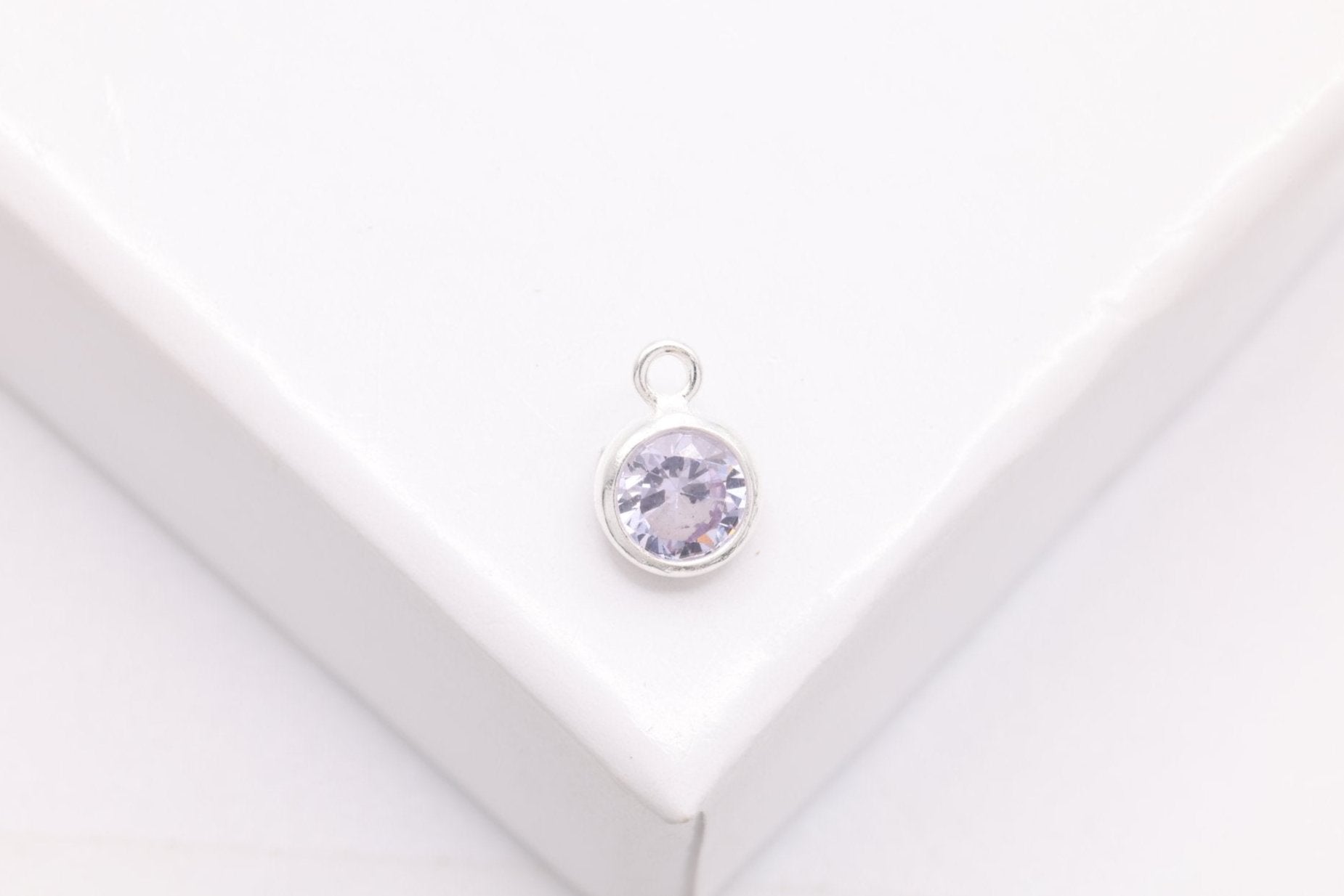 Alexandrite CZ Drop Charm, June Birthstone, Sterling Silver, 6mm x 4mm, Wholesale Bulk DIY Wholesale Jewelry Making Charm - HarperCrown