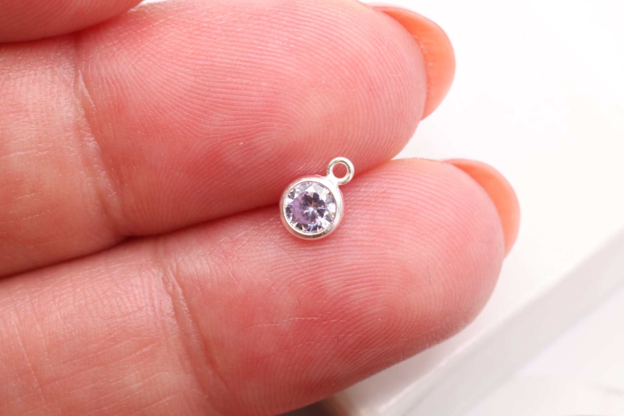 Alexandrite CZ Drop Charm, June Birthstone, Sterling Silver, 6mm x 4mm, Wholesale Bulk DIY Wholesale Jewelry Making Charm - HarperCrown