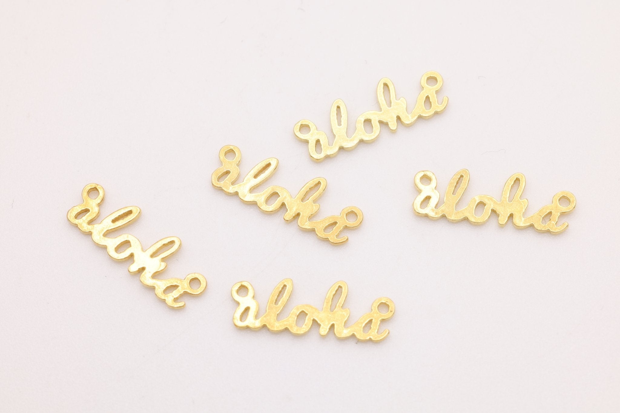 Aloha Connector Charm, Gold - Plated over Sterling Silver, 13mm x 4mm, Bulk DIY Wholesale Jewelry Making Charm - HarperCrown