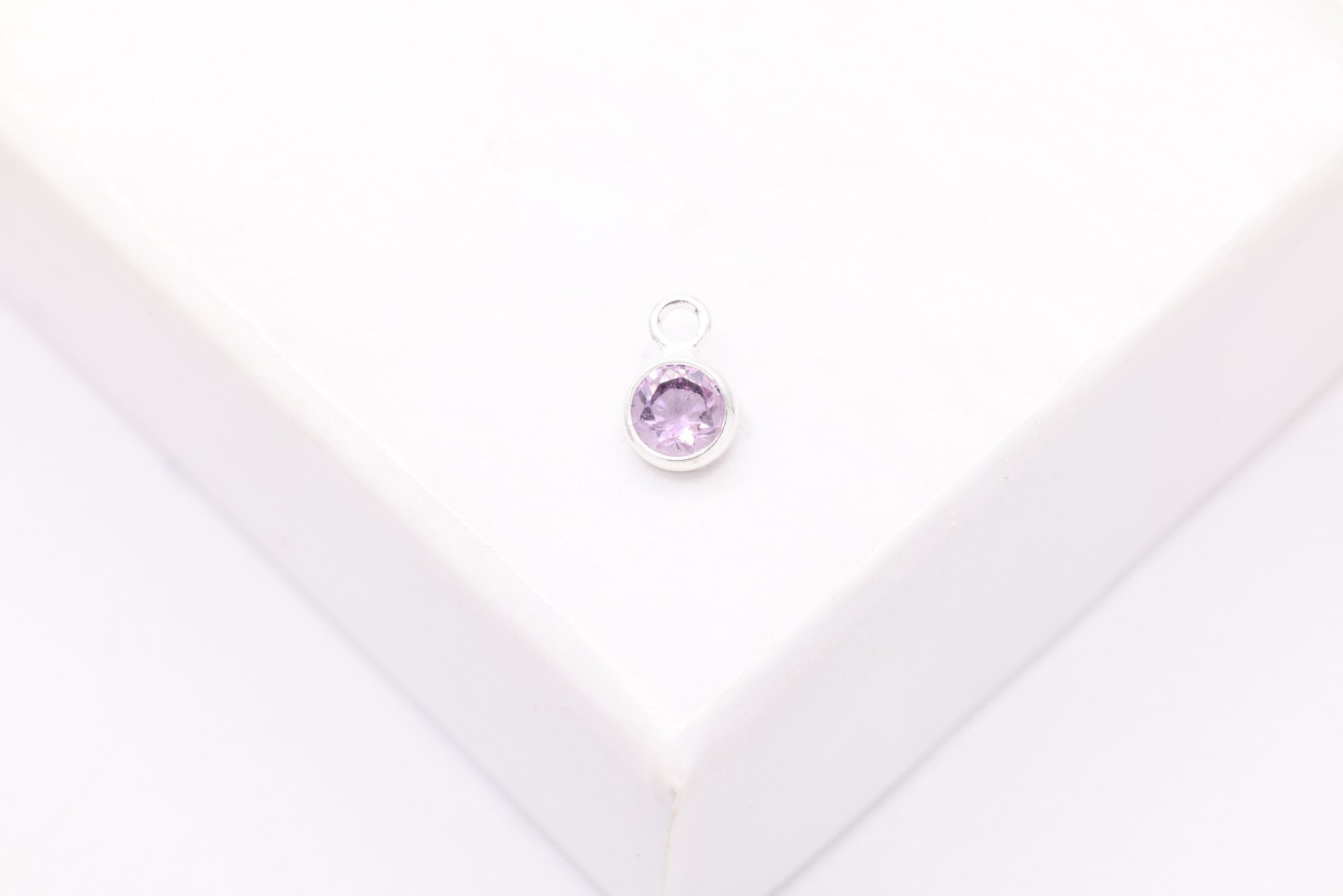 Amethyst CZ Drop Charm, February Birthstone, Sterling Silver, 5mm x 3mm, Wholesale Bulk DIY Wholesale Jewelry Making Charm - HarperCrown