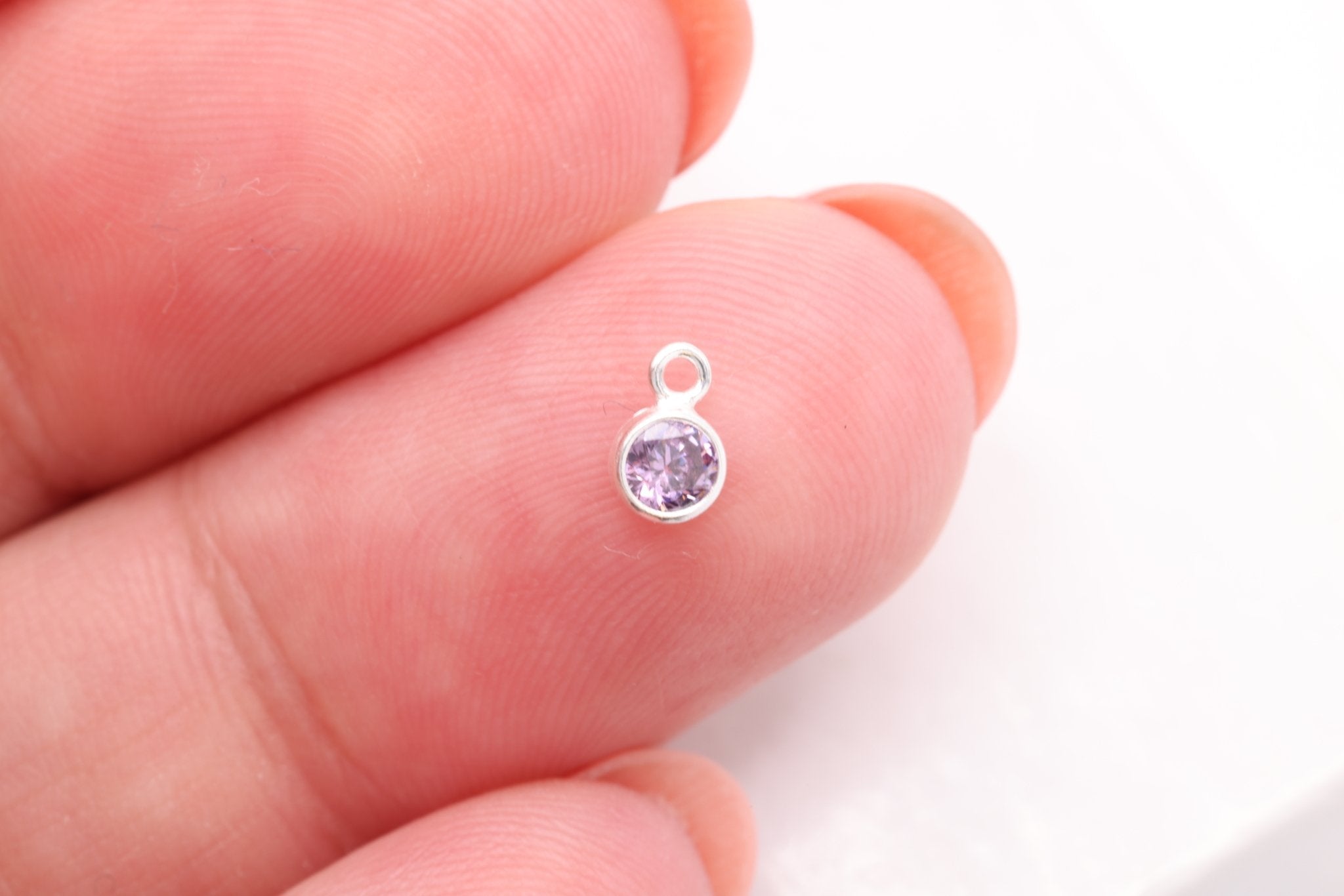 Amethyst CZ Drop Charm, February Birthstone, Sterling Silver, 5mm x 3mm, Wholesale Bulk DIY Wholesale Jewelry Making Charm - HarperCrown