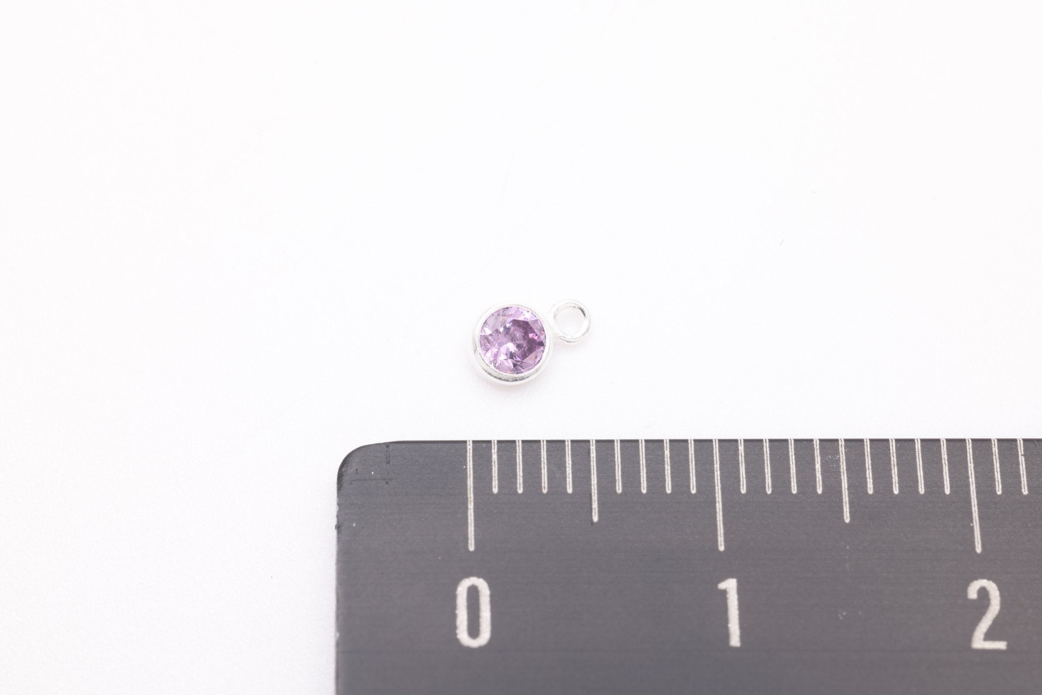 Amethyst CZ Drop Charm, February Birthstone, Sterling Silver, 5mm x 3mm, Wholesale Bulk DIY Wholesale Jewelry Making Charm - HarperCrown