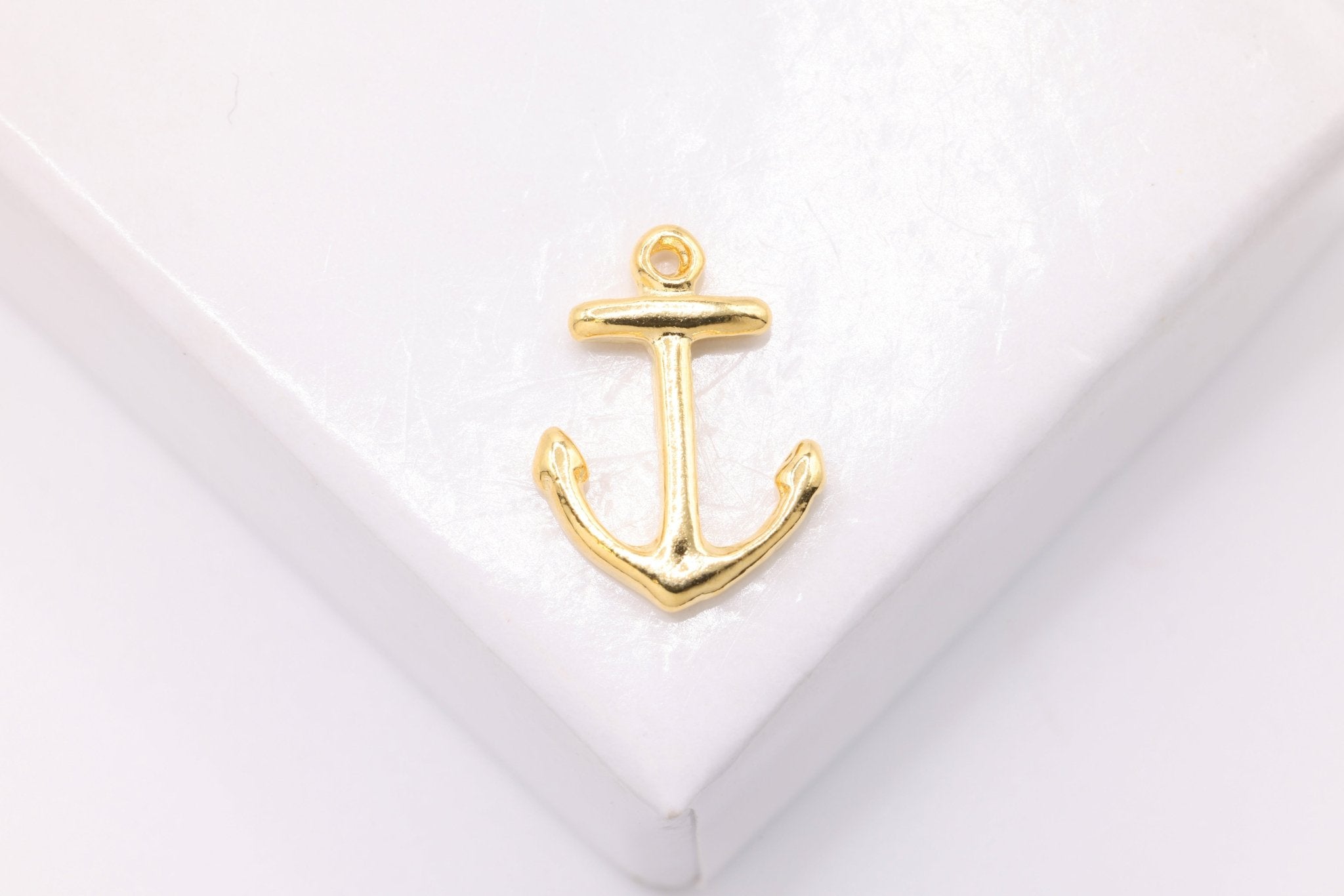 Anchor Charm, Wholesale, 14K Solid Gold, 13mm x 10mm, Nautical Sailor Charm - HarperCrown