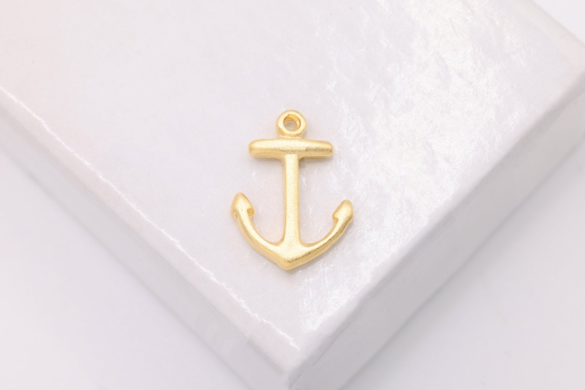 Anchor Charm, Wholesale, 18K Matte Gold - Plated 925 Sterling Silver, 13mm x 10mm, Nautical Sailor Charm - HarperCrown
