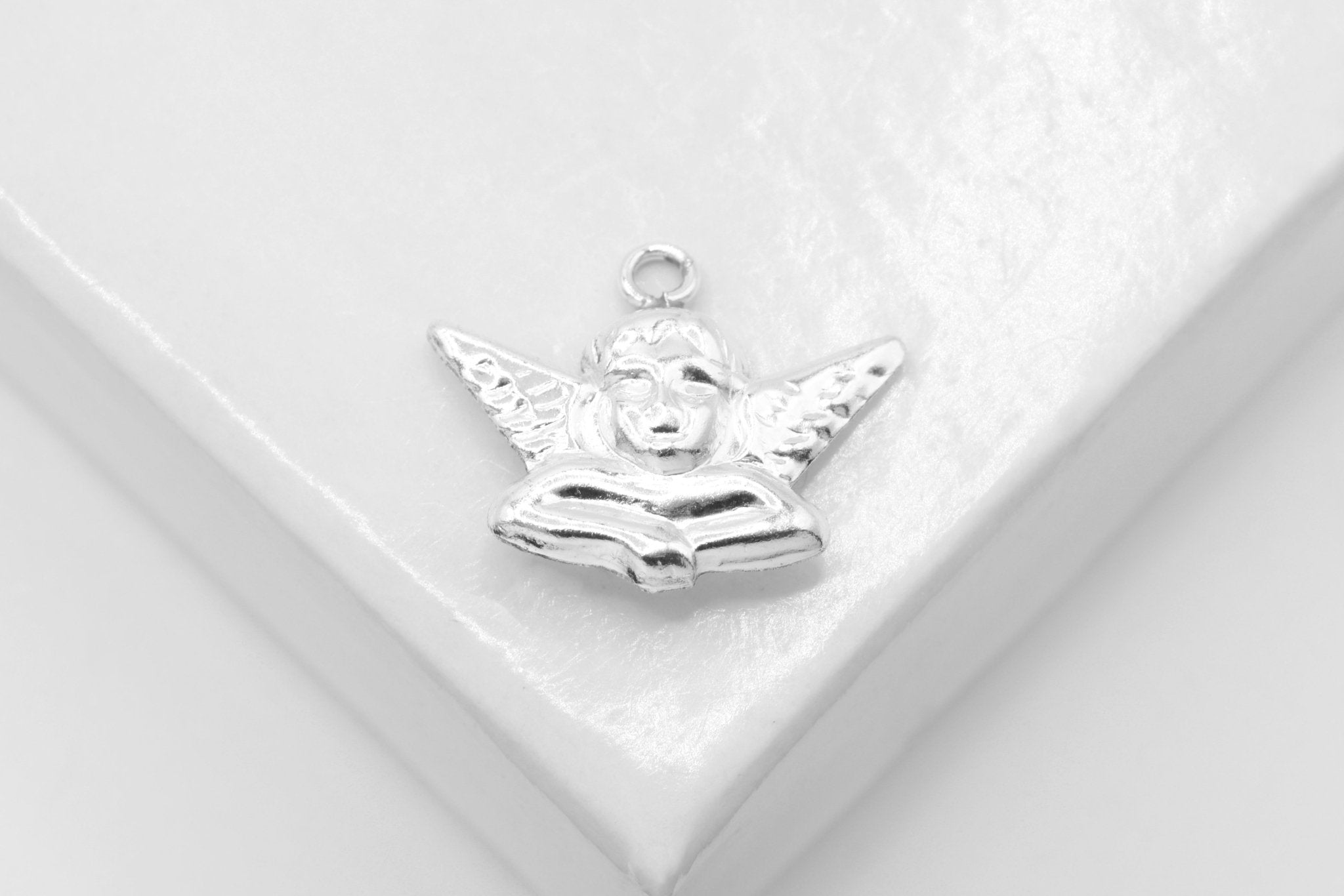 Angel Charm, Wholesale, 925 Sterling Silver, 13mm x 10mm, Winged Cupid Angelic Love Child Face - HarperCrown
