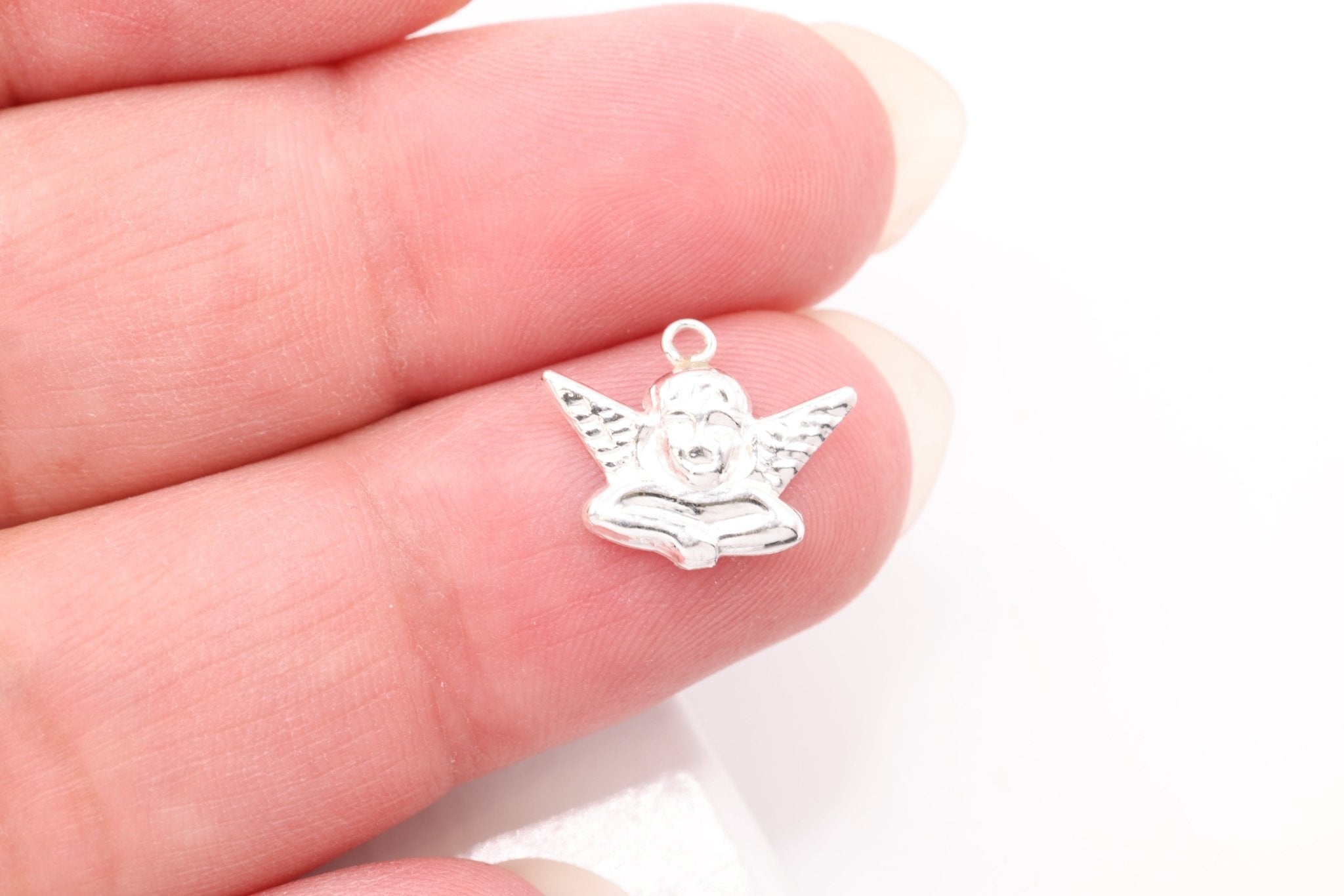 Angel Charm, Wholesale, 925 Sterling Silver, 13mm x 10mm, Winged Cupid Angelic Love Child Face - HarperCrown