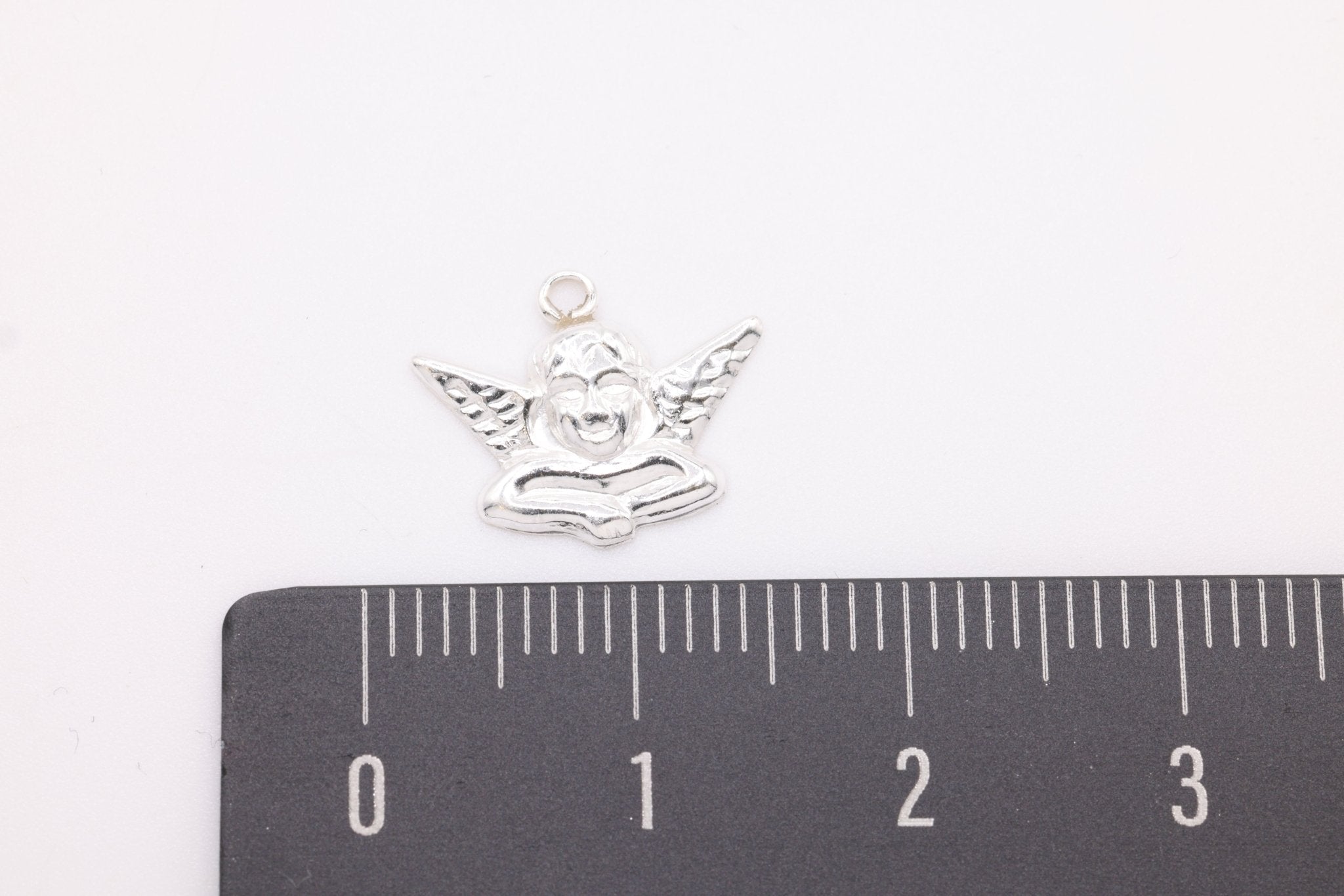Angel Charm, Wholesale, 925 Sterling Silver, 13mm x 10mm, Winged Cupid Angelic Love Child Face - HarperCrown