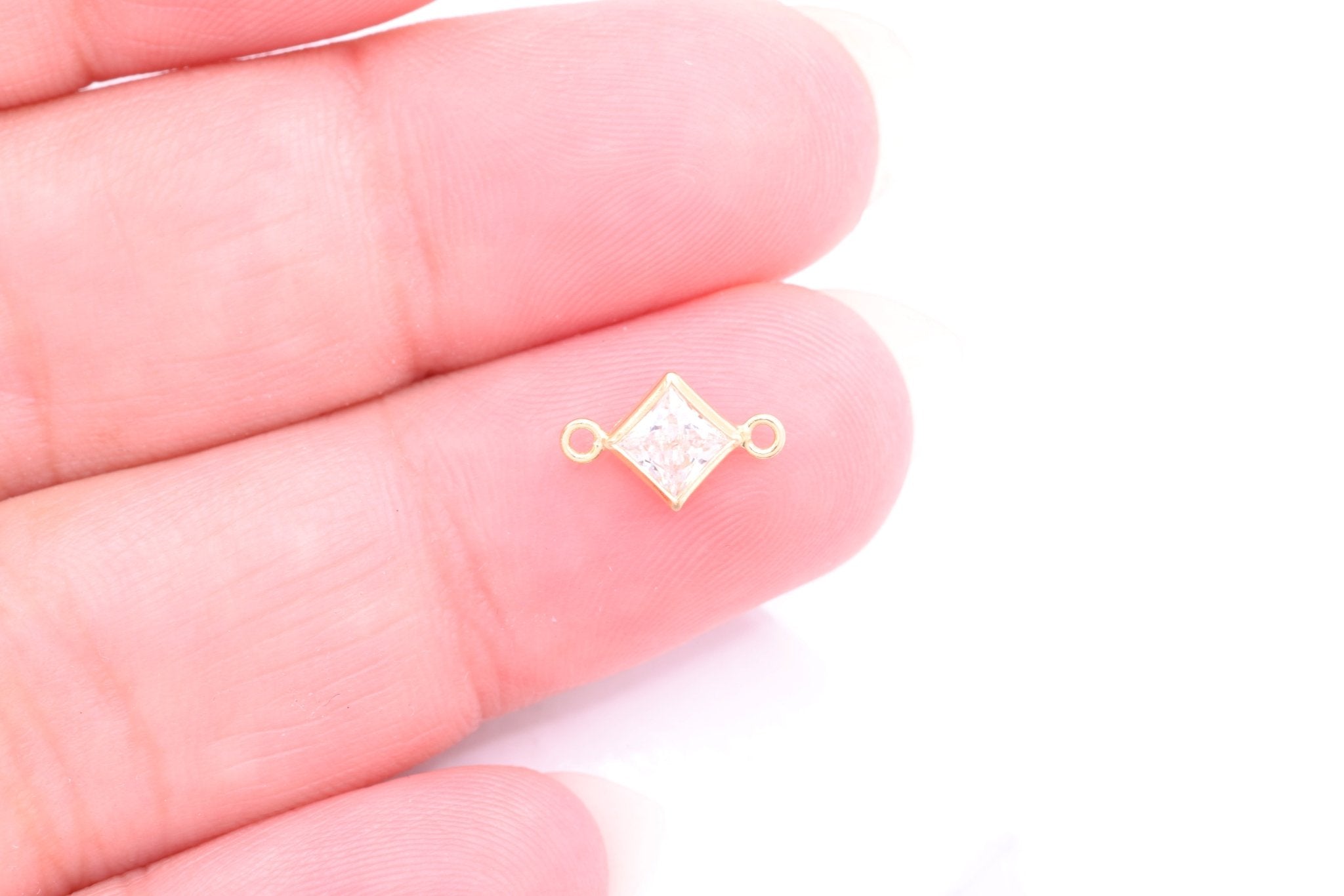 April Birthstone Diamond CZ Connector Bezel Frame, 14/20 Gold - Filled, 4mm - HarperCrown