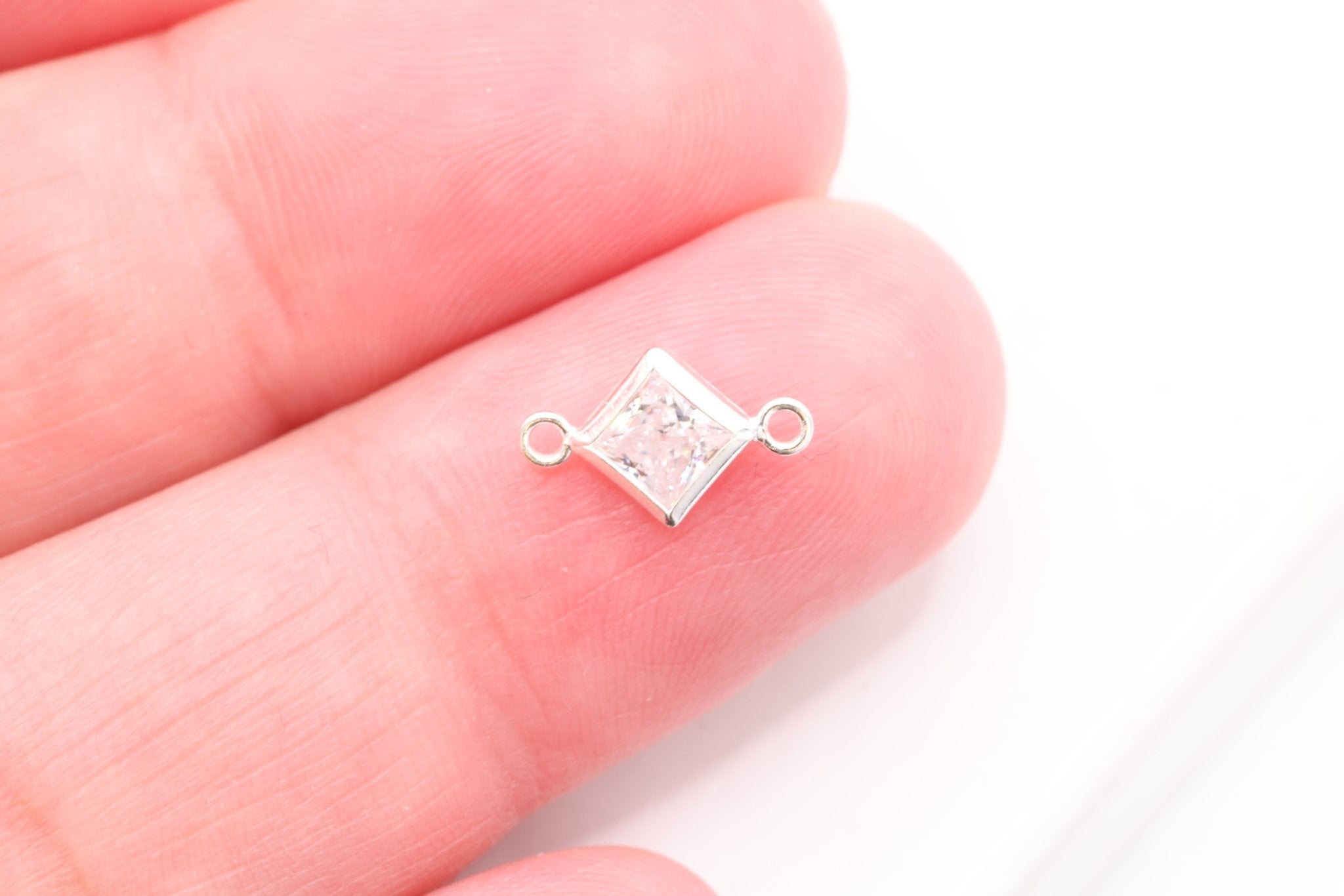 April Birthstone Diamond CZ Connector Bezel Frame, Sterling Silver, 4mm - HarperCrown