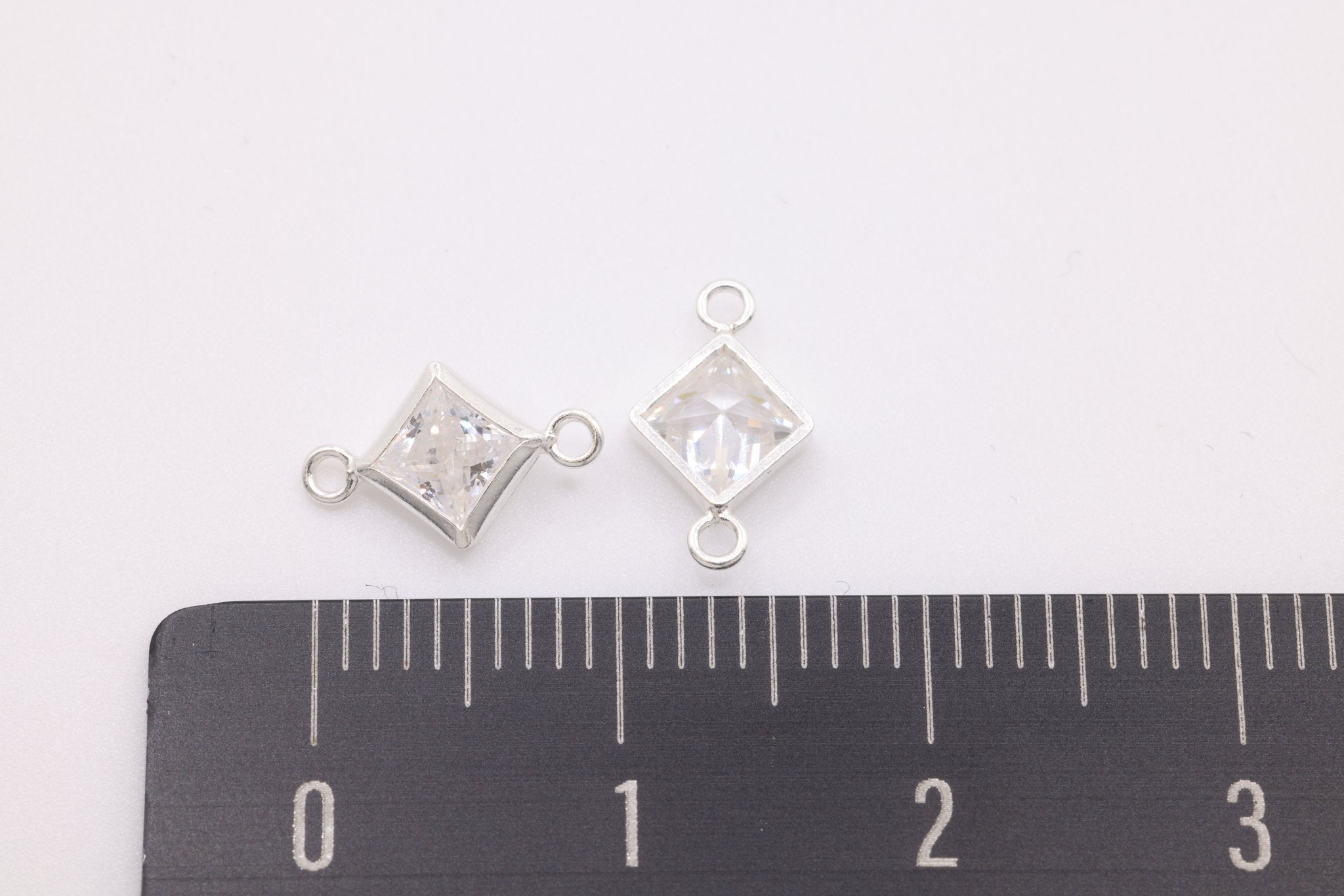 April Birthstone Diamond CZ Connector Bezel Frame, Sterling Silver, 4mm - HarperCrown
