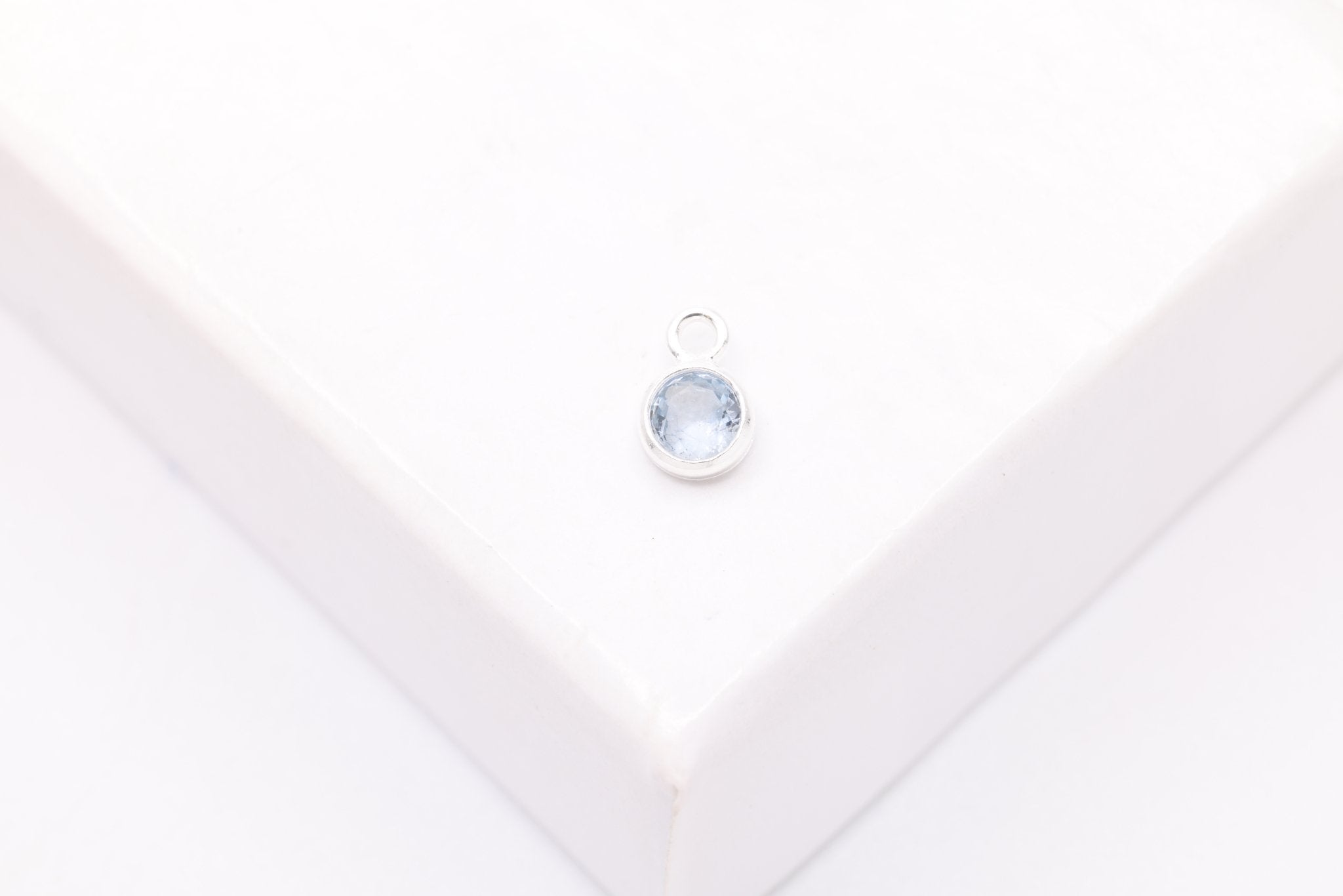 Aquamarine CZ Drop Charm, March Birthstone, Sterling Silver, 5mm x 3mm, Wholesale Bulk DIY Wholesale Jewelry Making Charm - HarperCrown