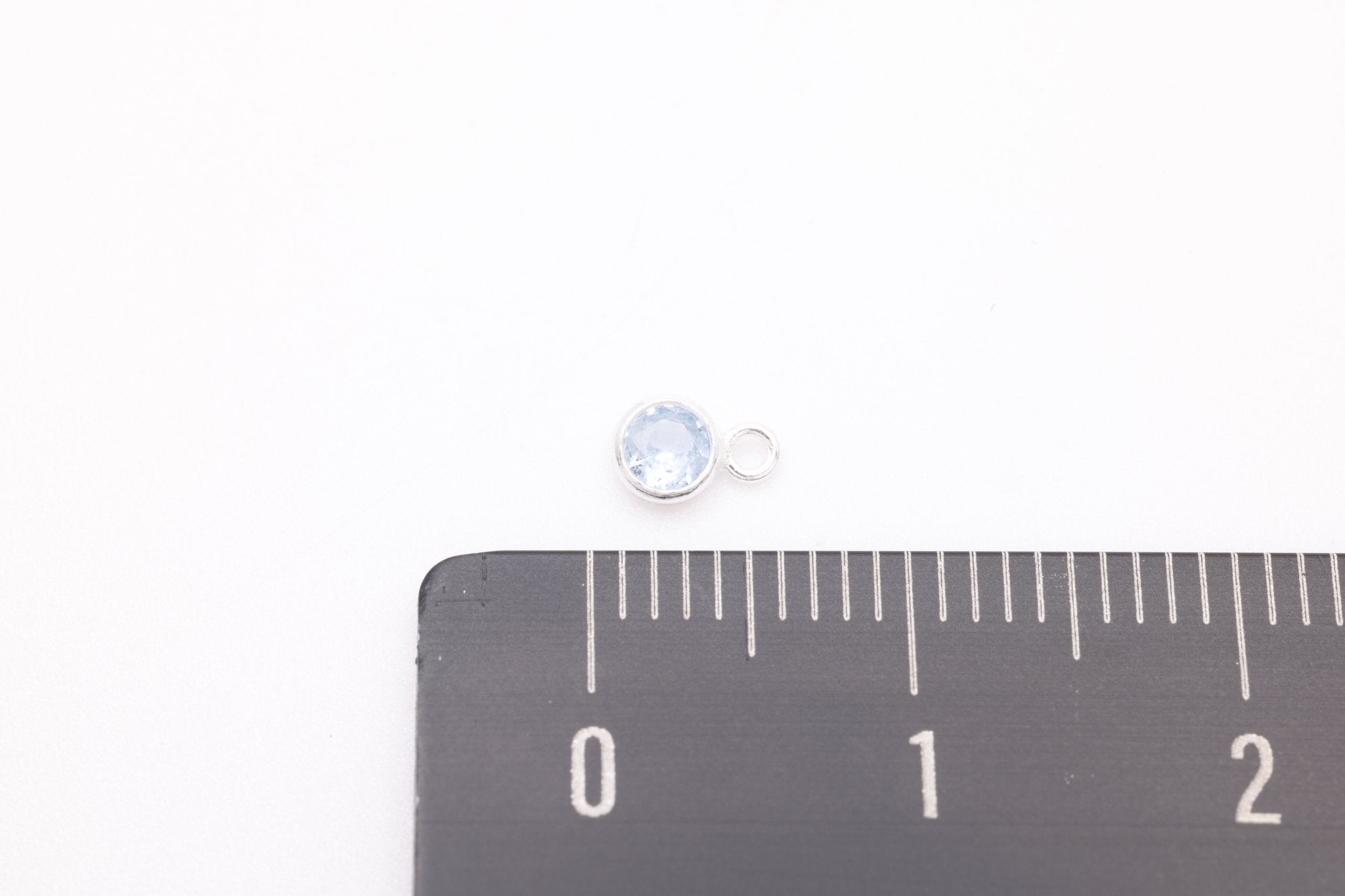 Aquamarine CZ Drop Charm, March Birthstone, Sterling Silver, 5mm x 3mm, Wholesale Bulk DIY Wholesale Jewelry Making Charm - HarperCrown