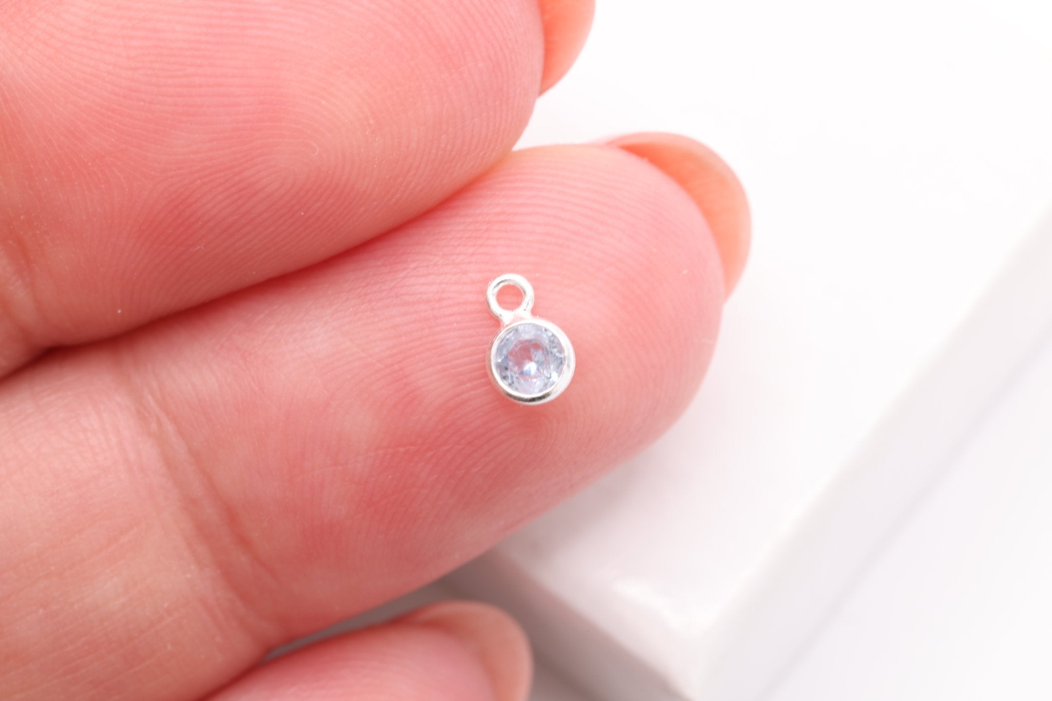 Aquamarine CZ Drop Charm, March Birthstone, Sterling Silver, 5mm x 3mm, Wholesale Bulk DIY Wholesale Jewelry Making Charm - HarperCrown