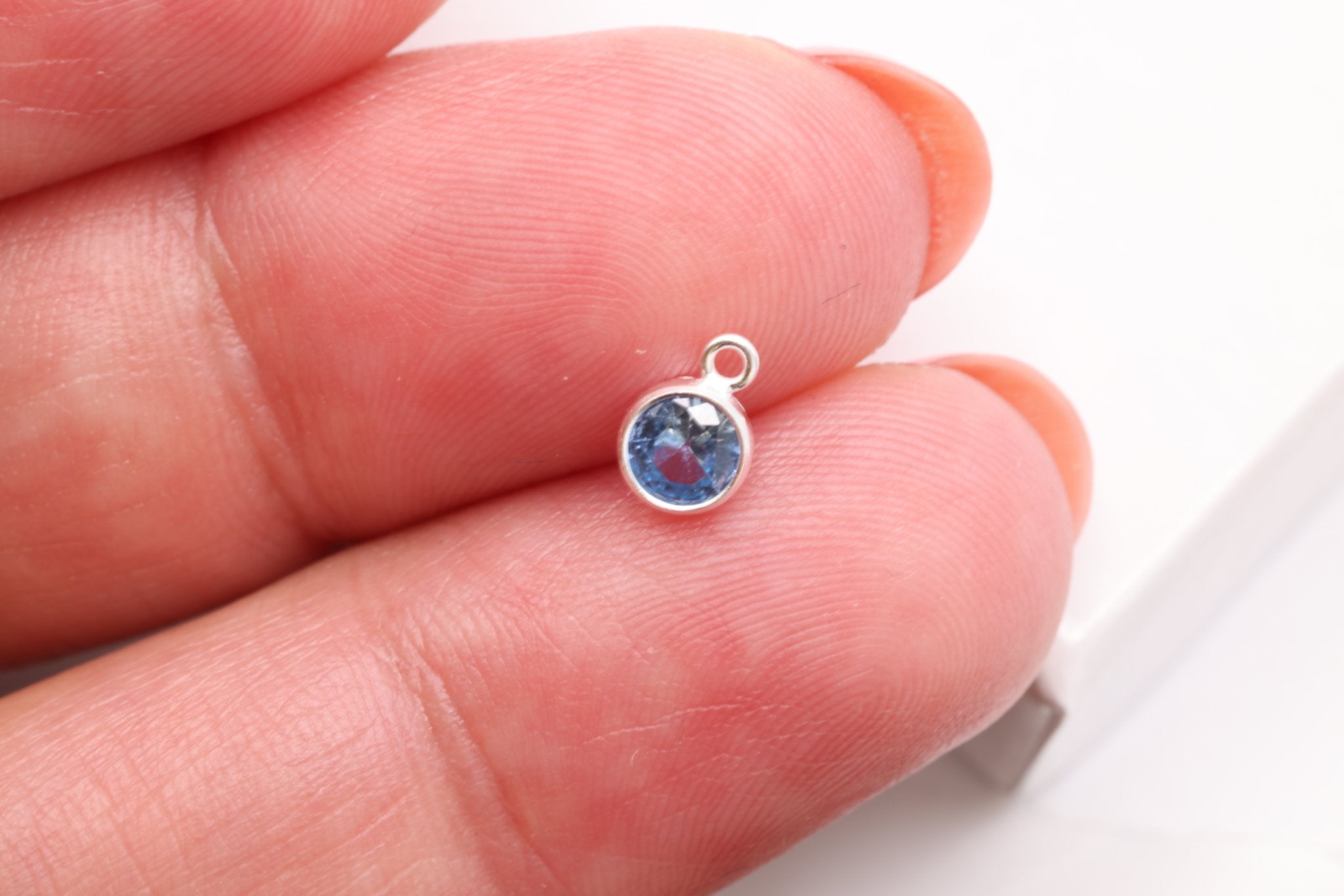 Aquamarine CZ Drop Charm, March Birthstone, Sterling Silver, 6mm x 4mm, Wholesale Bulk DIY Wholesale Jewelry Making Charm - HarperCrown