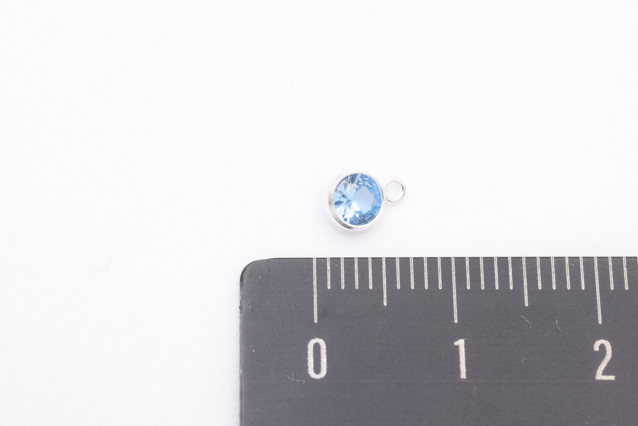 Aquamarine CZ Drop Charm, March Birthstone, Sterling Silver, 6mm x 4mm, Wholesale Bulk DIY Wholesale Jewelry Making Charm - HarperCrown