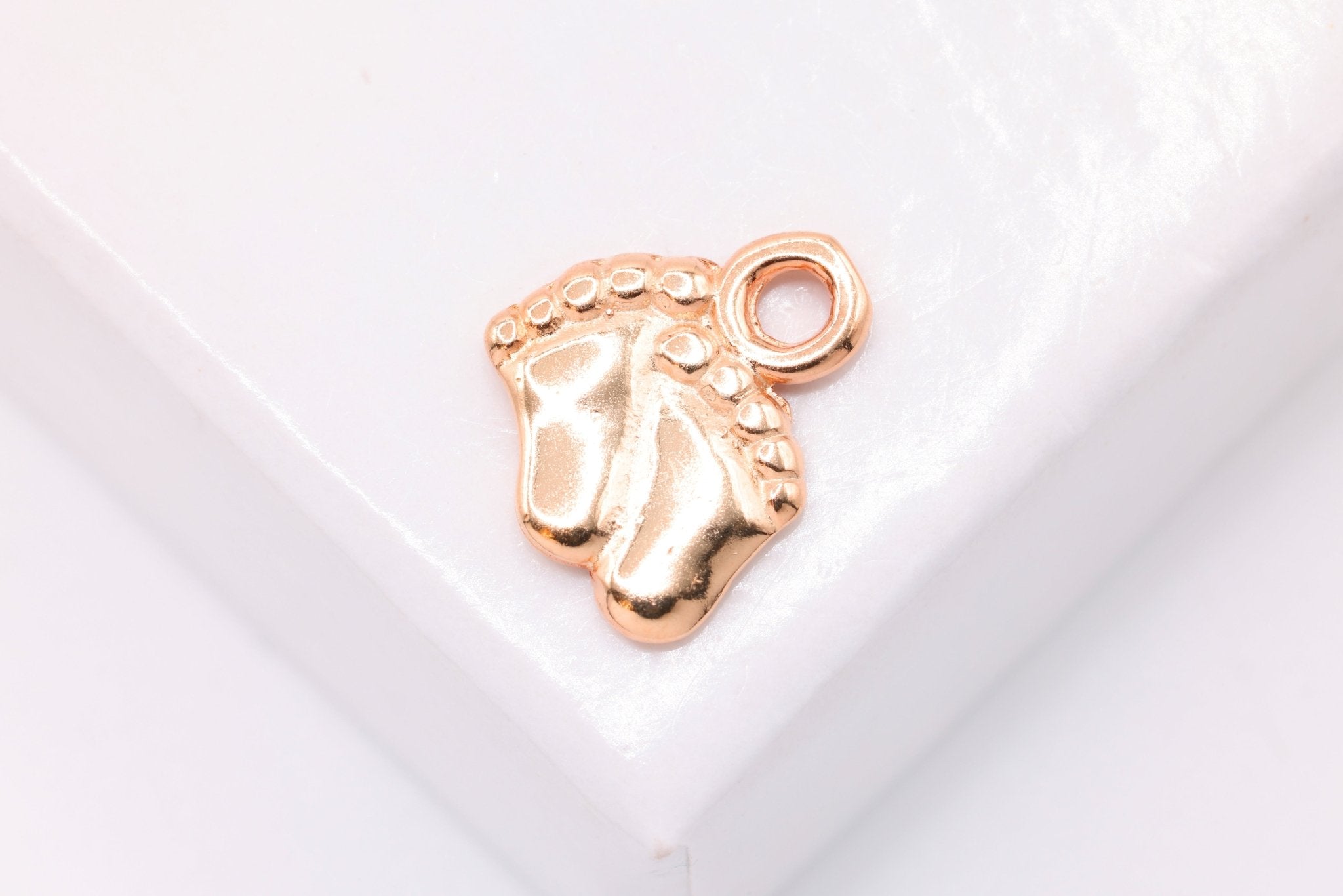 Baby Feet Charm, Wholesale, 18K Rose Gold - Plated 925 Sterling Silver, 11mm x 9mm, Small Baby Foot Imprint - HarperCrown