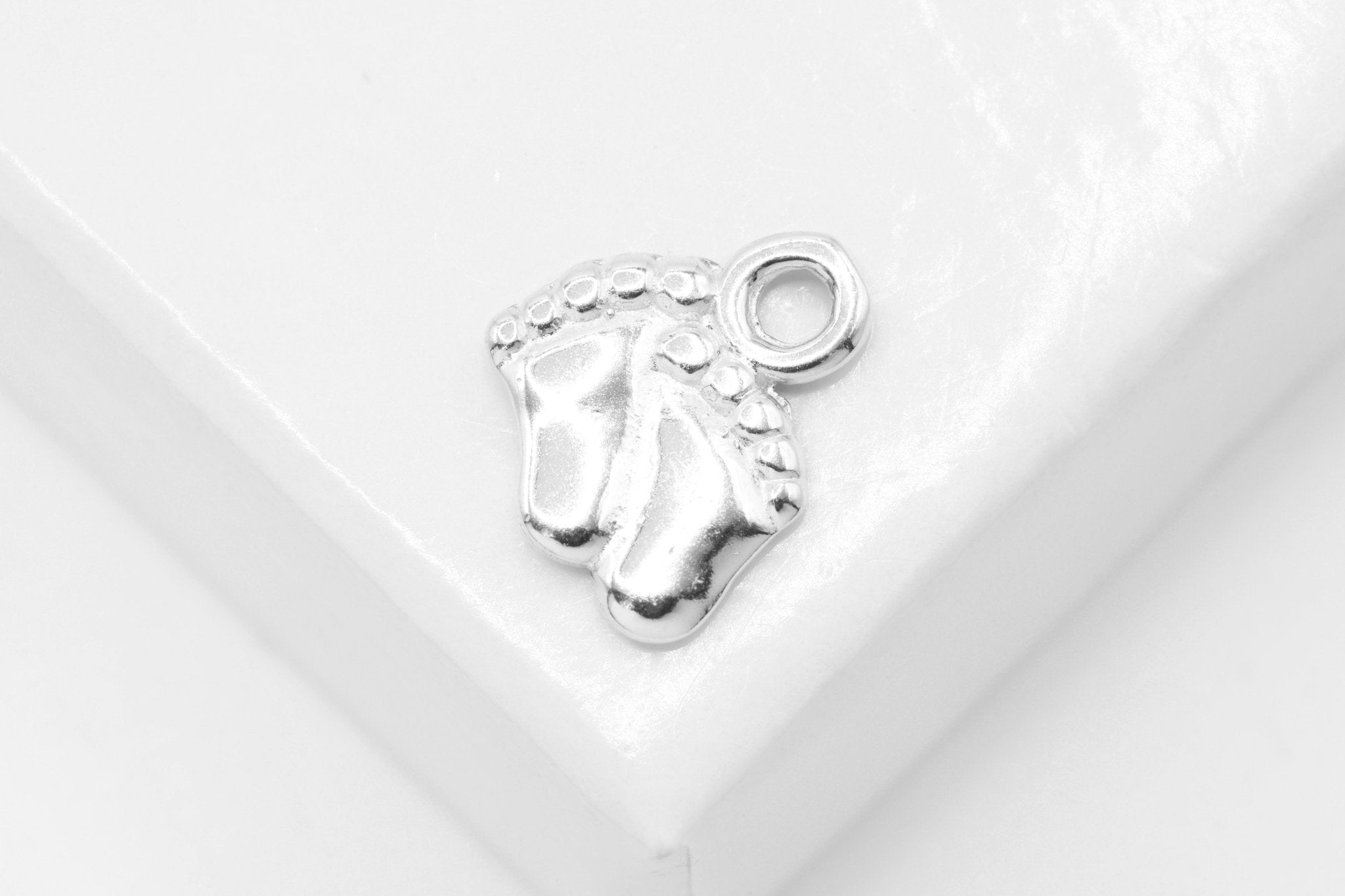 Baby Feet Charm, Wholesale, 925 Sterling Silver, 11mm x 9mm, Small Baby Foot Imprint - HarperCrown