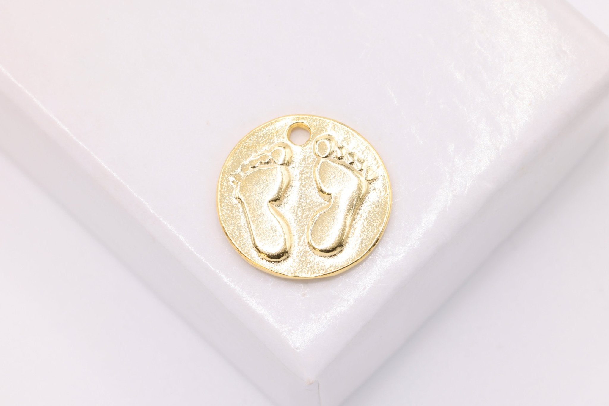 Baby Feet Print Charm, Wholesale, 14K Solid Gold, 12mm, Tiny Baby Foot Imprint - HarperCrown