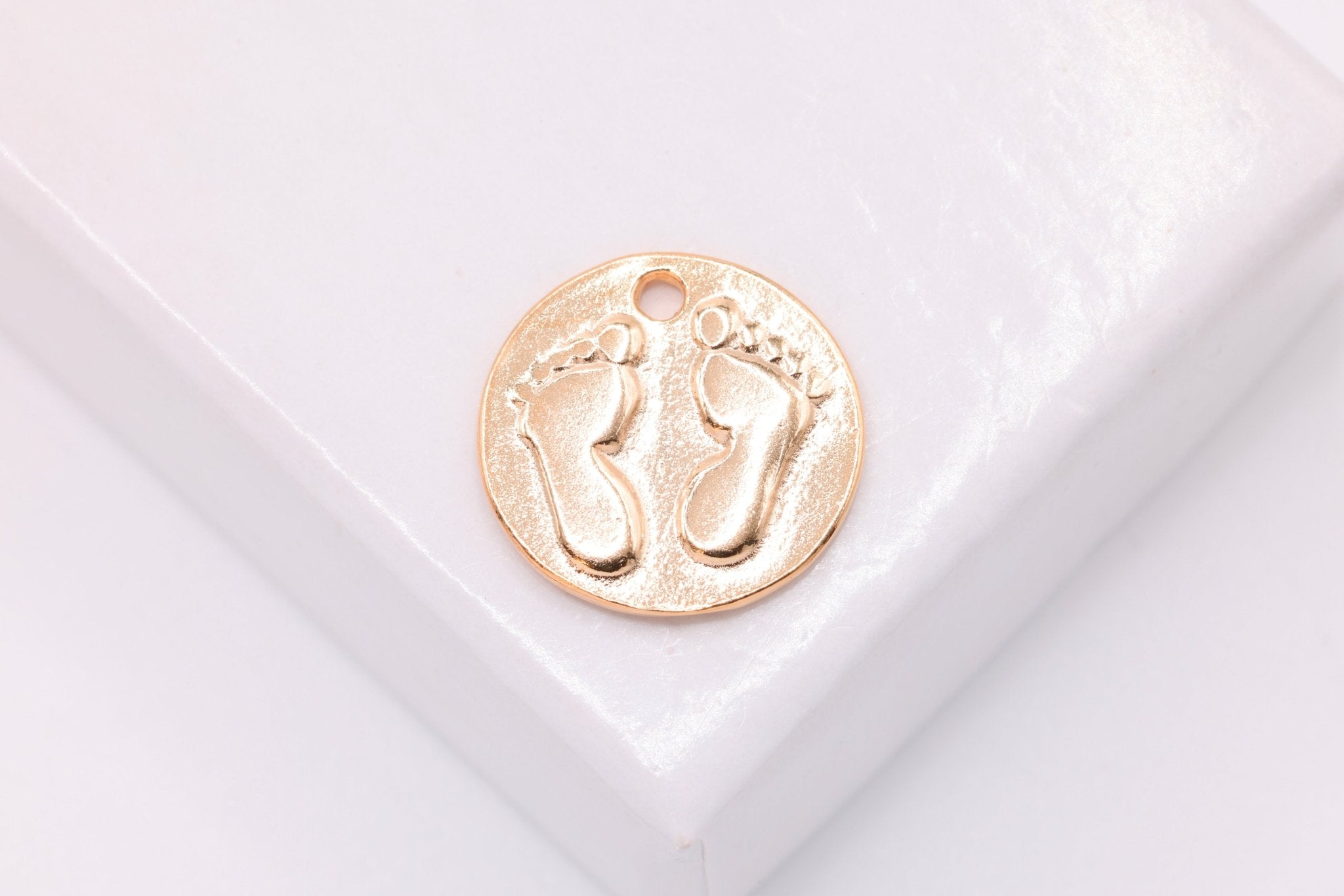 Baby Feet Print Charm, Wholesale, 18K Rose Gold - Plated 925 Sterling Silver, 12mm, Tiny Baby Foot Imprint - HarperCrown