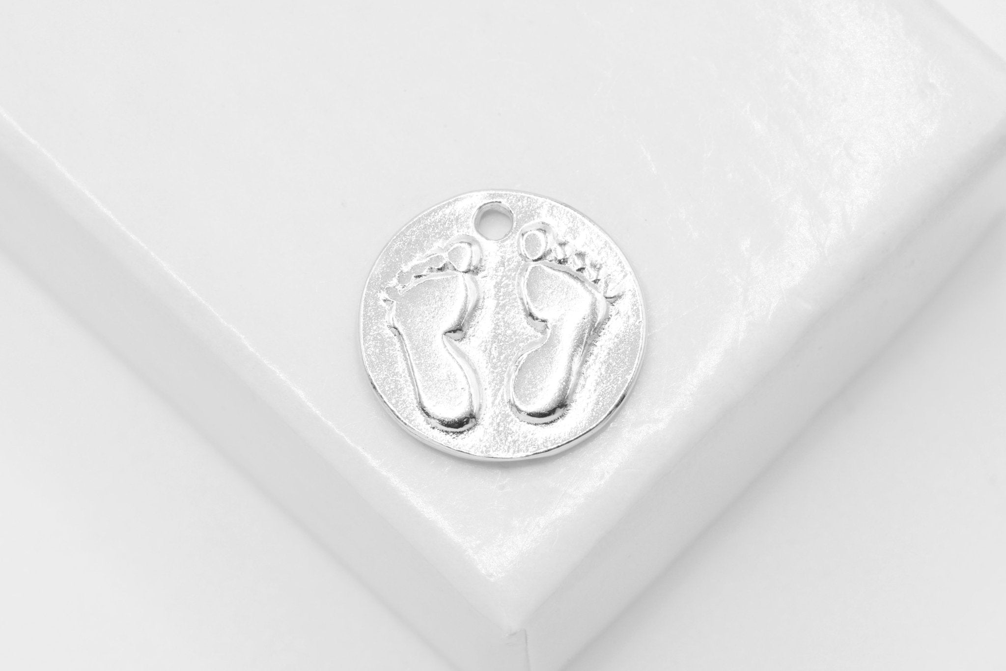 Baby Feet Print Charm, Wholesale, 925 Sterling Silver, 12mm, Tiny Baby Foot Imprint - HarperCrown