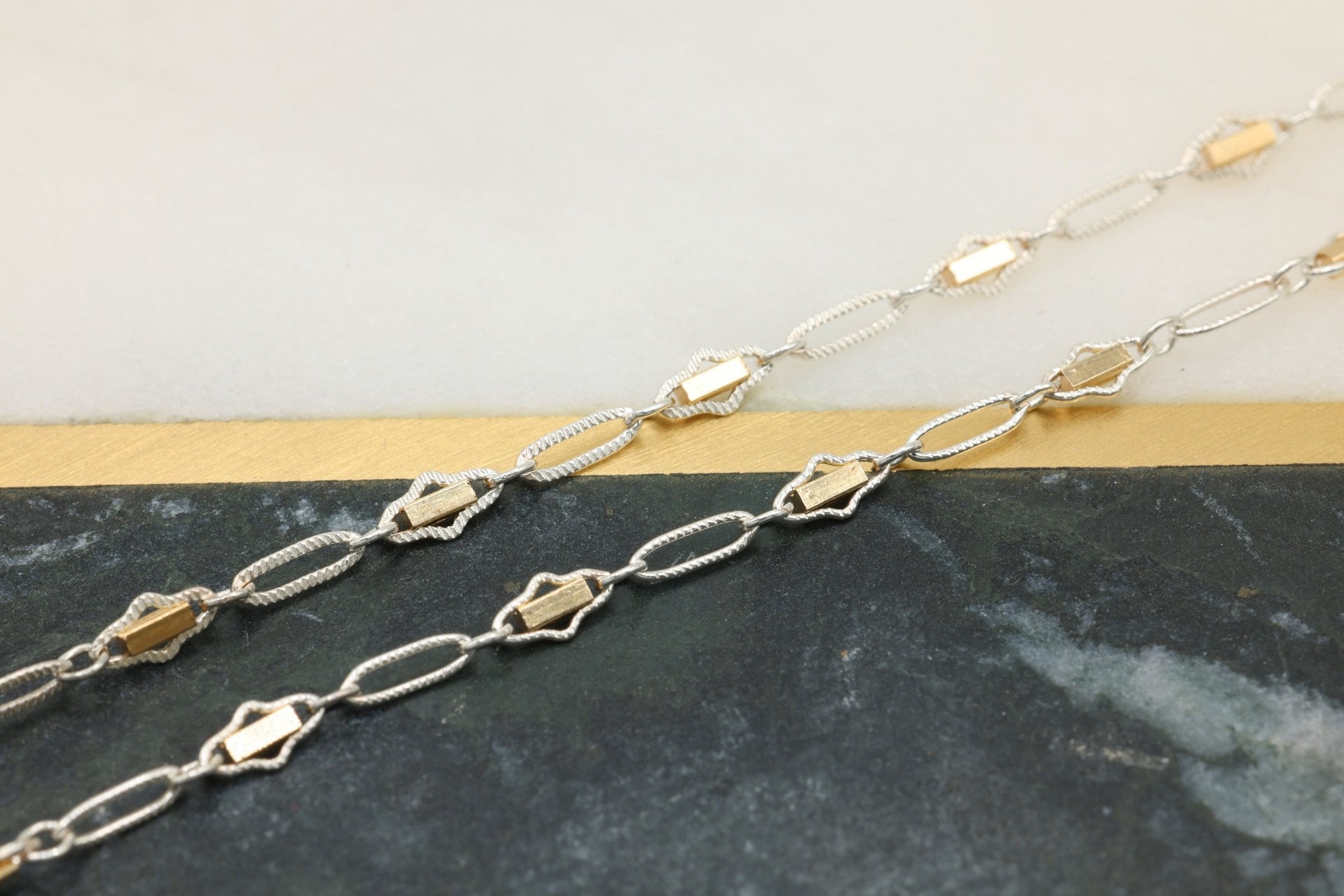 Bar Two Tone Chain, 14/20 Gold - Filled or 925 Sterling Silver, Wholesale, Pay Per Foot, Jewelry Making Chain - HarperCrown