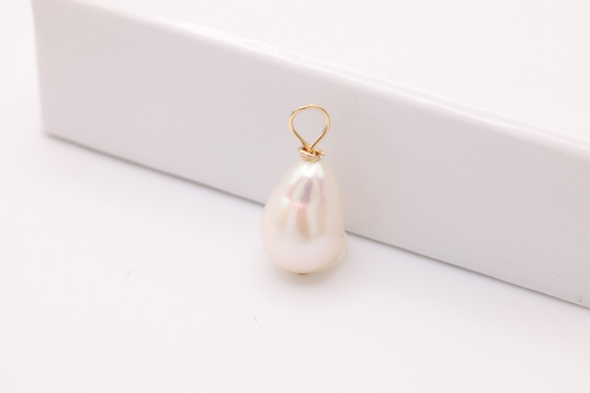 Baroque Pearl Drop Charm, Gold - Filled, 9mm x 6mm, Wire Wrapped Pear Shaped Pearl, Bulk DIY Wholesale Jewelry Making Charm - HarperCrown