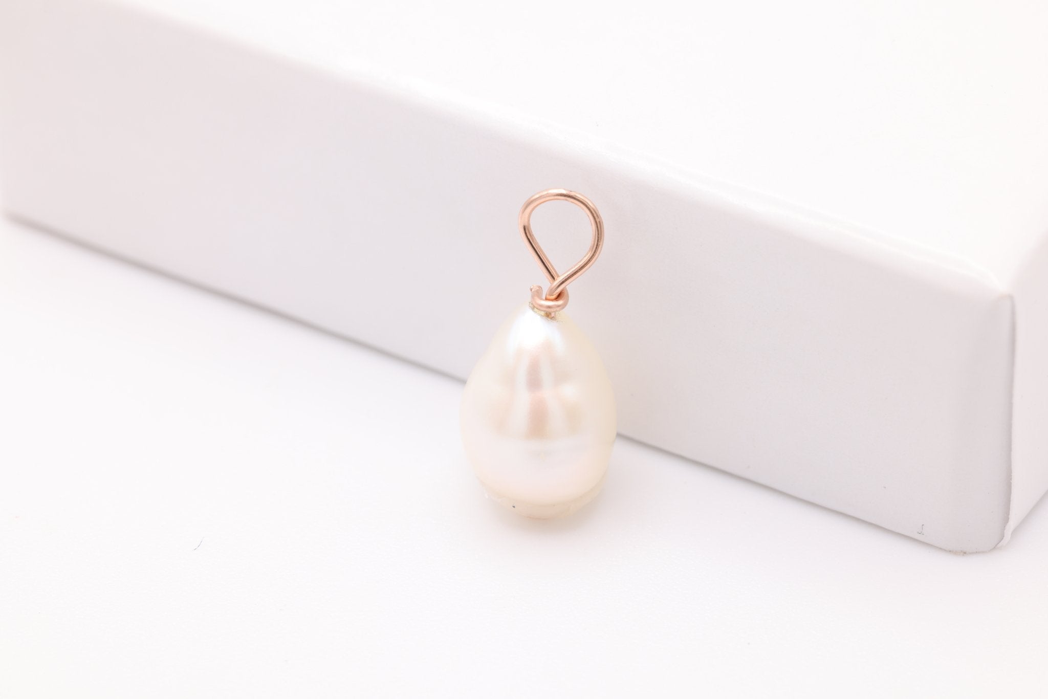 Baroque Pearl Drop Charm, Rose Gold - Filled, 9mm x 6mm, Wire Wrapped Pear Shaped Pearl, Bulk DIY Wholesale Jewelry Making Charm - HarperCrown