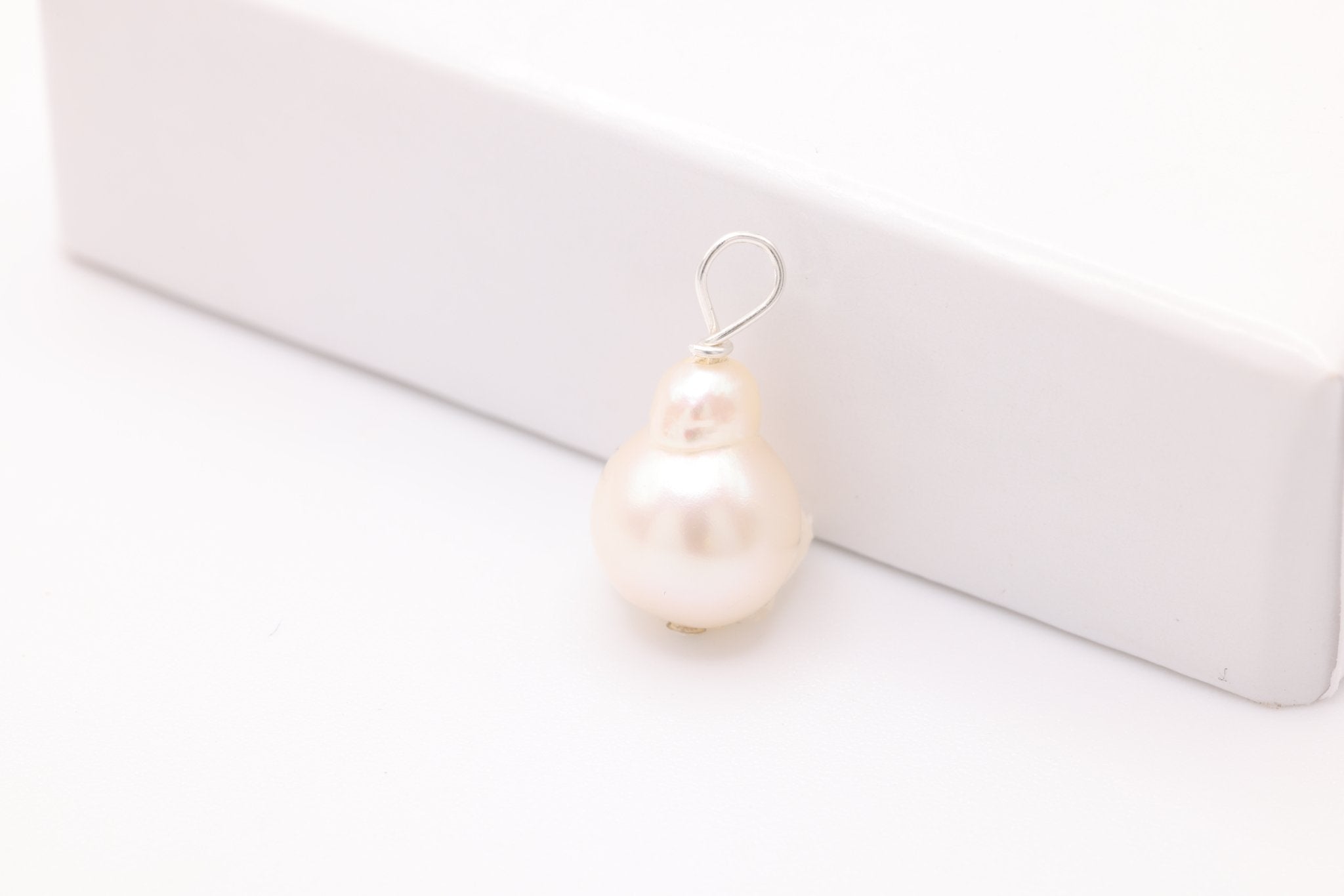 Baroque Pearl Drop Charm, Sterling Silver, 9mm x 6mm, Wire Wrapped Pear Shaped Pearl, Bulk DIY Wholesale Jewelry Making Charm - HarperCrown