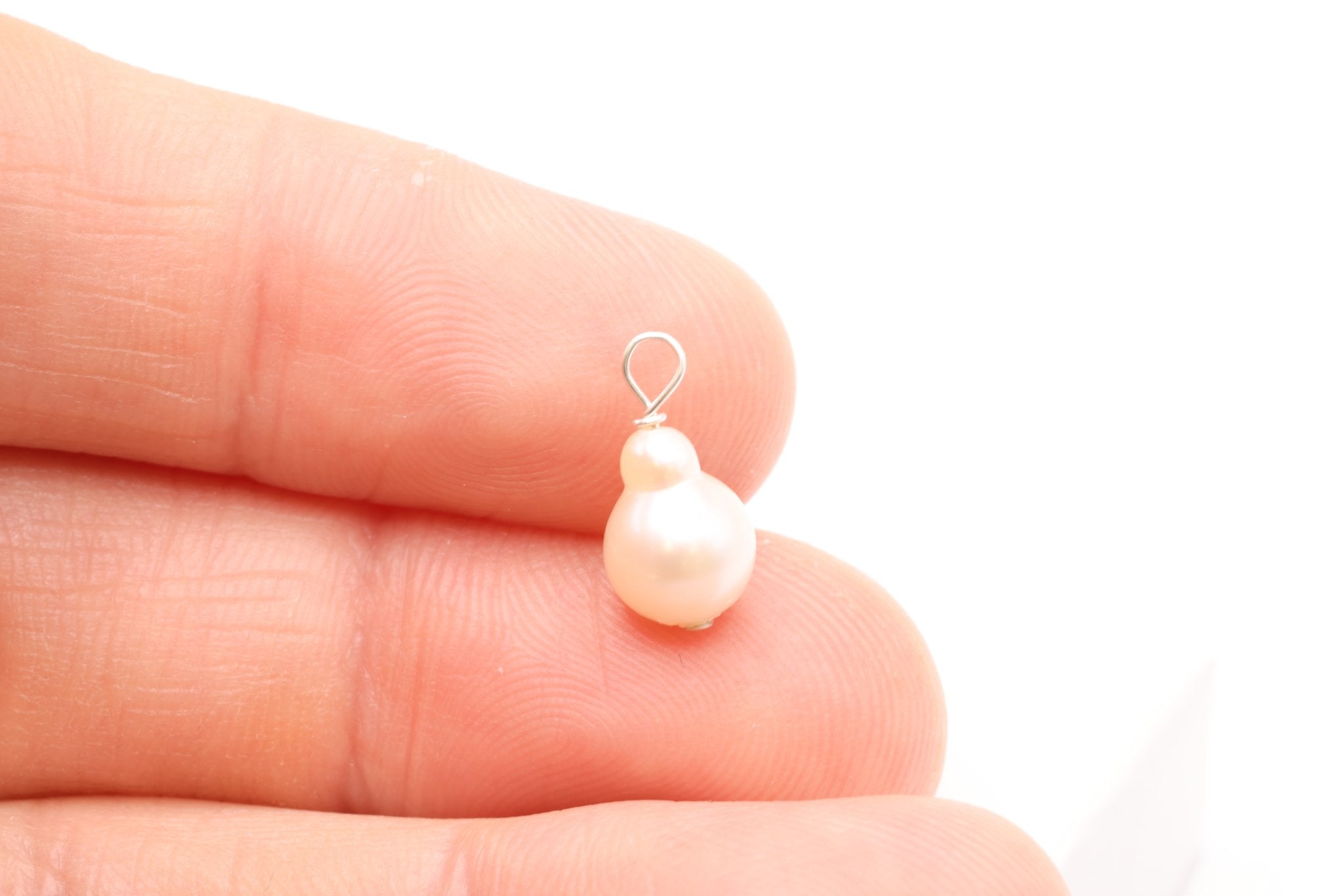 Baroque Pearl Drop Charm, Sterling Silver, 9mm x 6mm, Wire Wrapped Pear Shaped Pearl, Bulk DIY Wholesale Jewelry Making Charm - HarperCrown