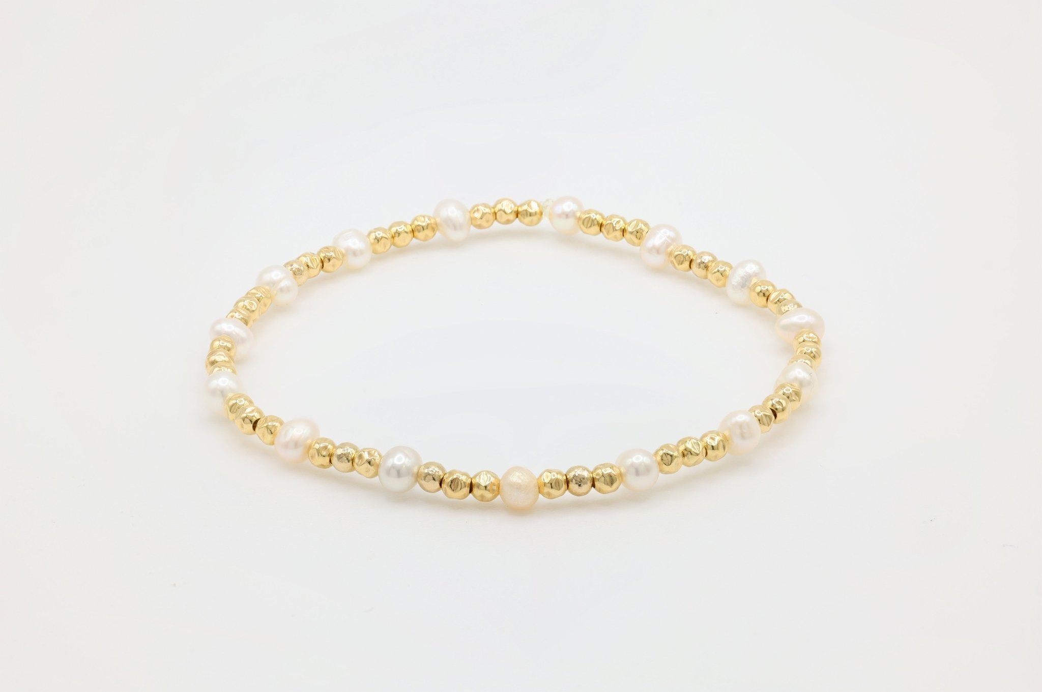Beaded Bracelet, 14/20 Gold - Filled 3mm Beads, Potato Pearls, Elastic String - HarperCrown