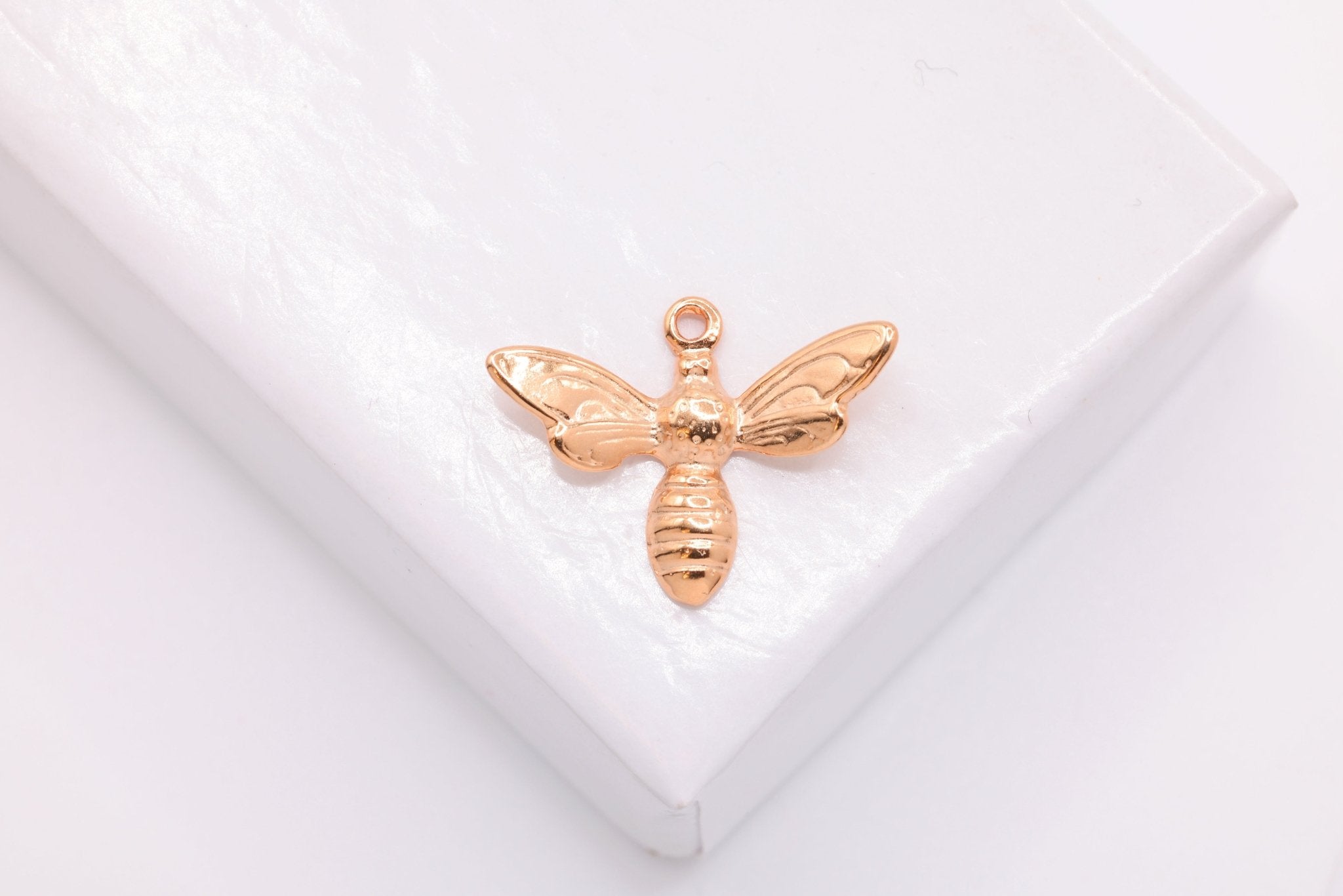 Bee Charm, Wholesale, 18K Rose Gold - Plated 925 Sterling Silver, 16mm x 12mm, Honeybee Bumblebee Insect Charm - HarperCrown