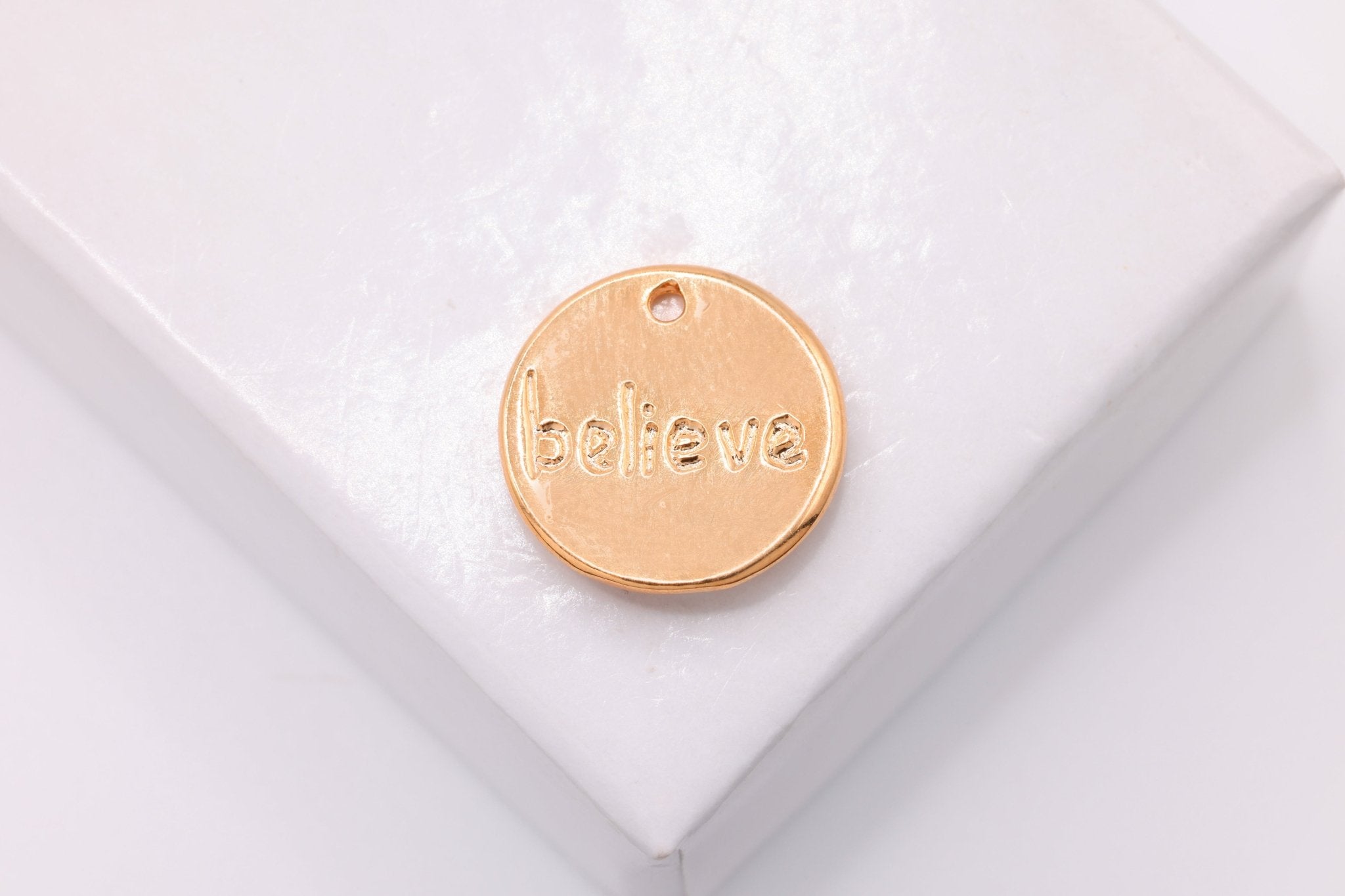 "Believe" Charm, Wholesale, 18K Rose Gold - Plated 925 Sterling Silver, 12mm - HarperCrown