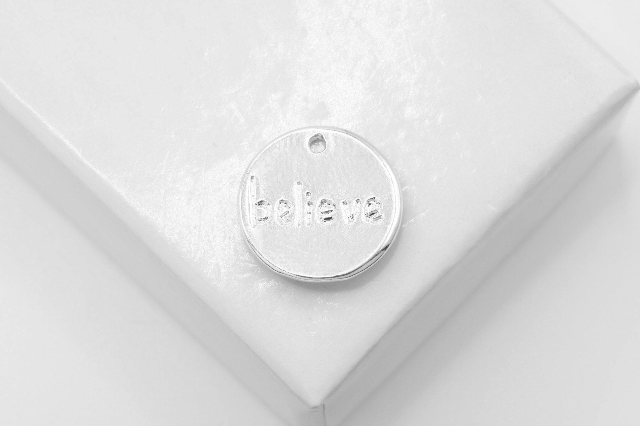 "Believe" Charm, Wholesale, 925 Sterling Silver, 12mm - HarperCrown