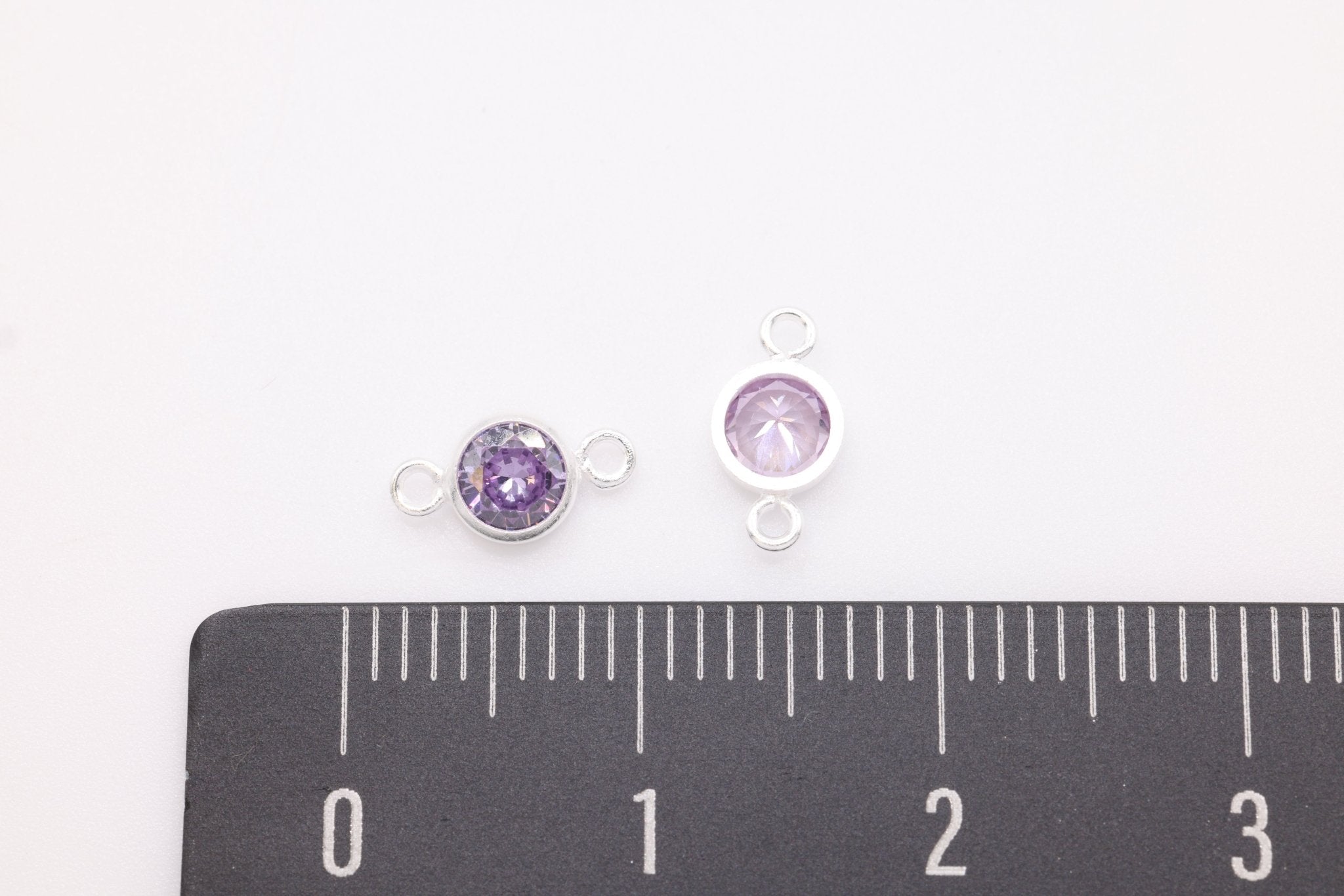 Birthstone CZ Connector Charm, Wholesale, 925 Sterling Silver, 4mm, Cubic Zirconia Bezel Frame Spacer Link Jewelry Finding - HarperCrown