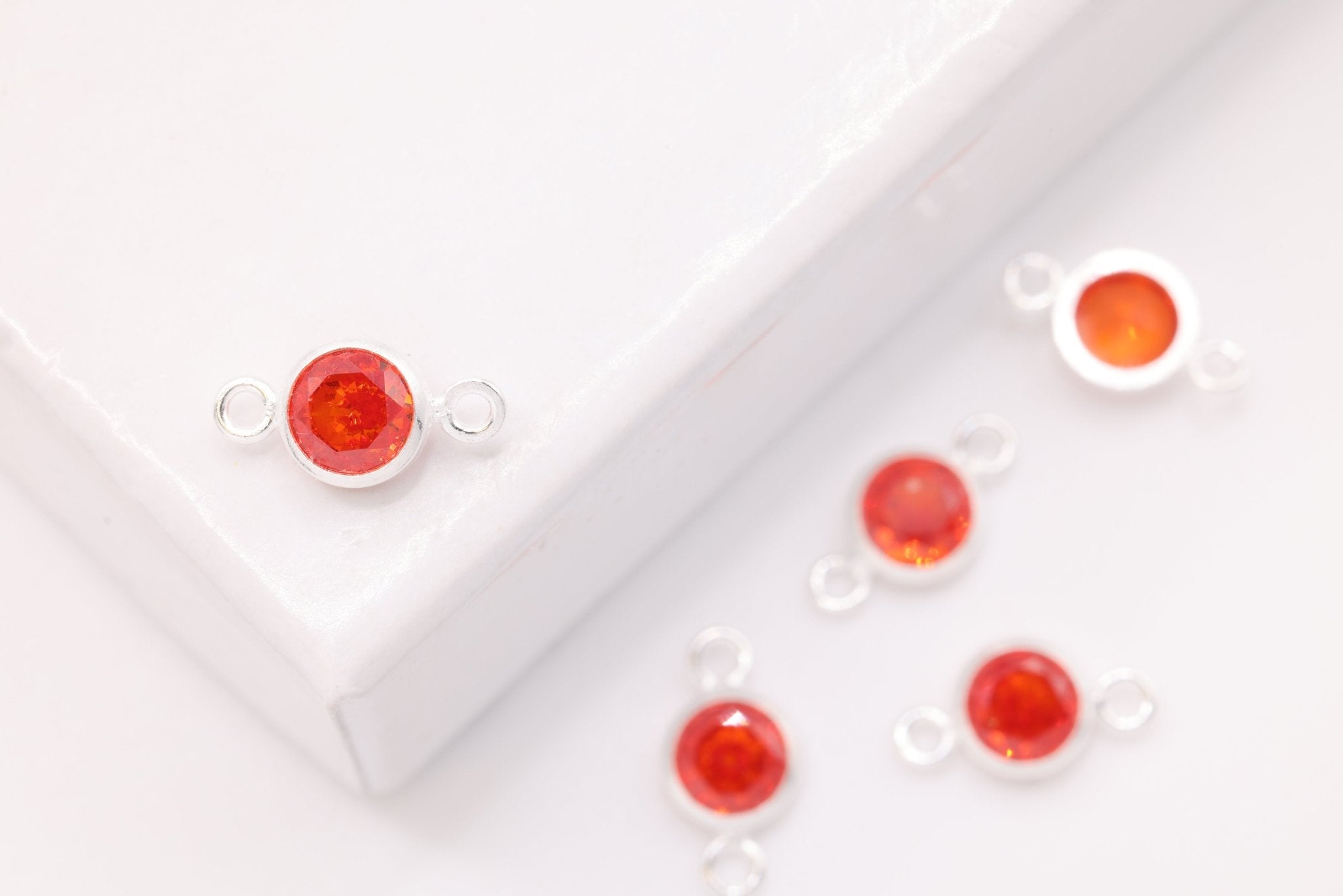 Birthstone CZ Connector Charm, Wholesale, 925 Sterling Silver, 4mm, Cubic Zirconia Bezel Frame Spacer Link Jewelry Finding - HarperCrown