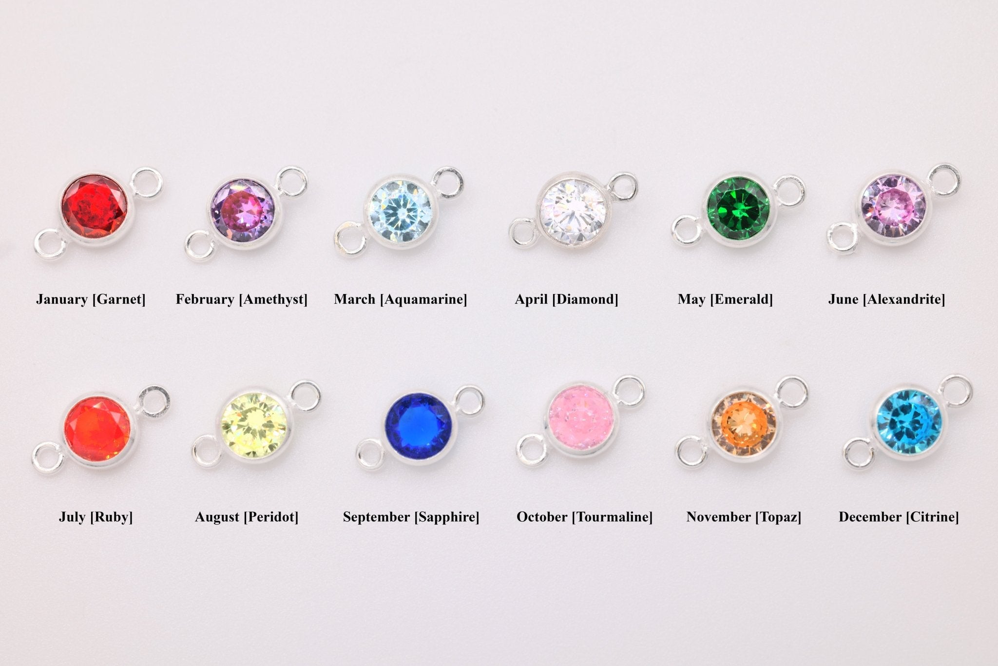 Birthstone CZ Connector Charm, Wholesale, 925 Sterling Silver, 4mm, Cubic Zirconia Bezel Frame Spacer Link Jewelry Finding - HarperCrown
