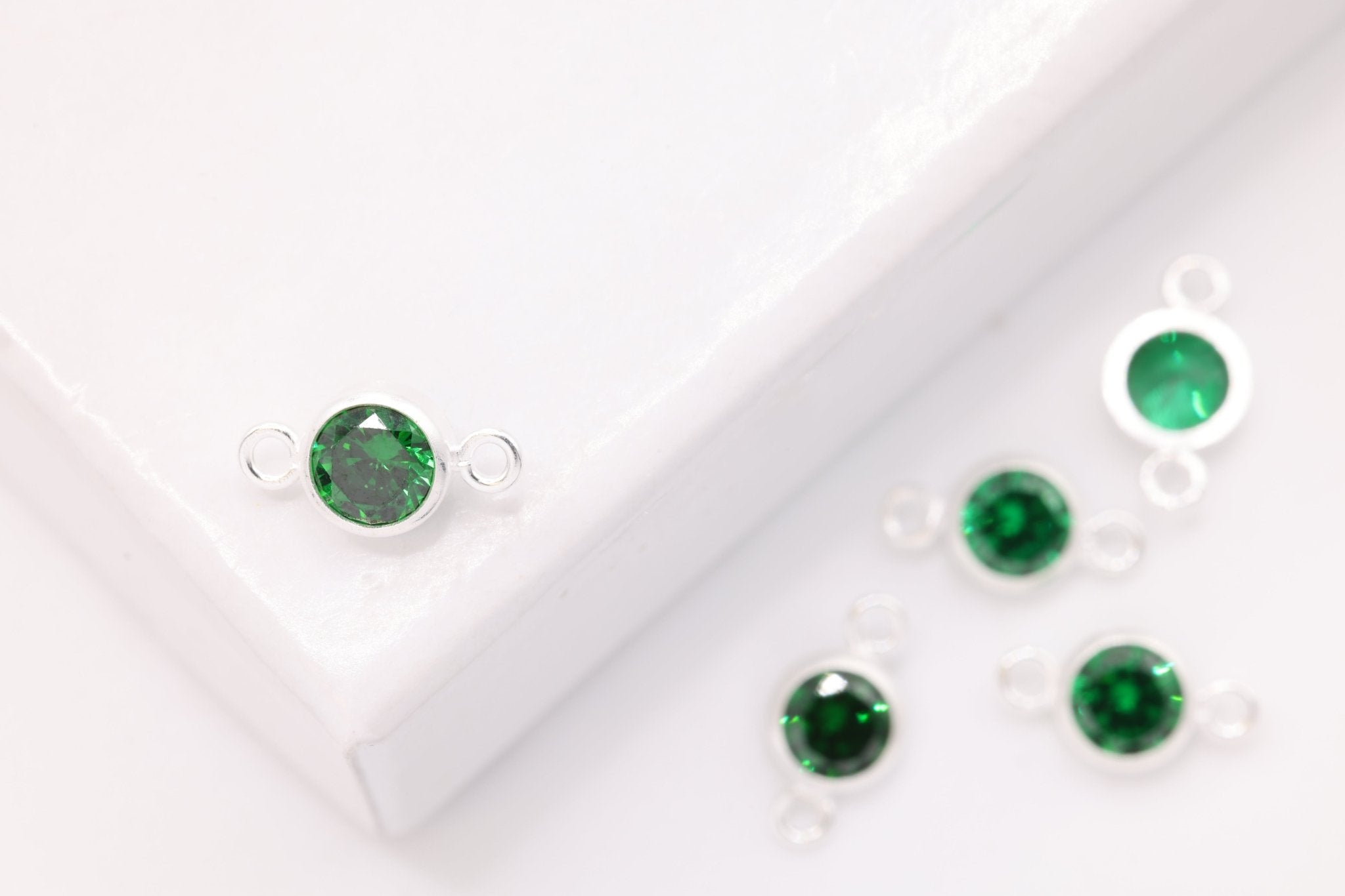 Birthstone CZ Connector Charm, Wholesale, 925 Sterling Silver, 4mm, Cubic Zirconia Bezel Frame Spacer Link Jewelry Finding - HarperCrown