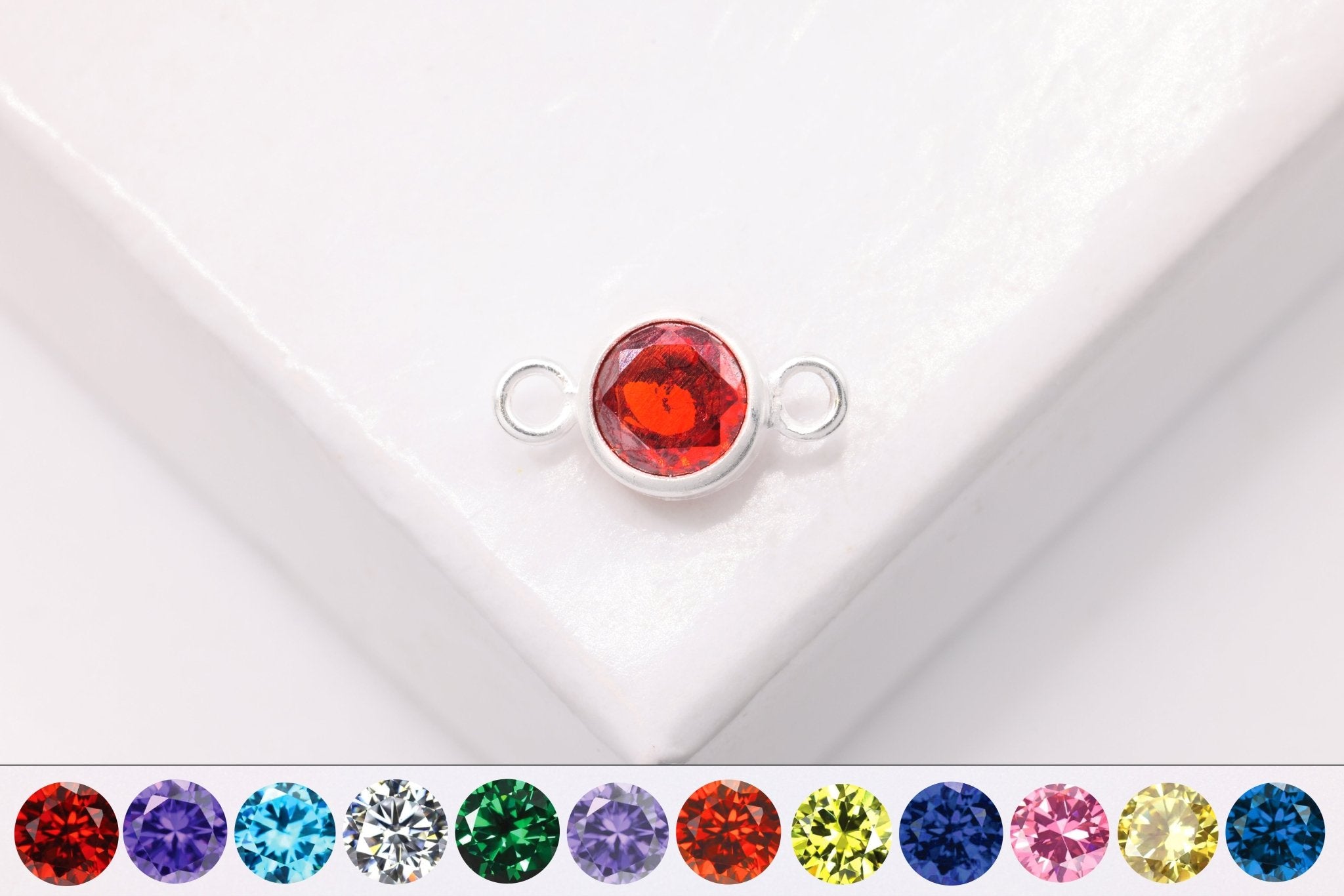 Birthstone CZ Connector Charm, Wholesale, 925 Sterling Silver, 4mm, Cubic Zirconia Bezel Frame Spacer Link Jewelry Finding - HarperCrown