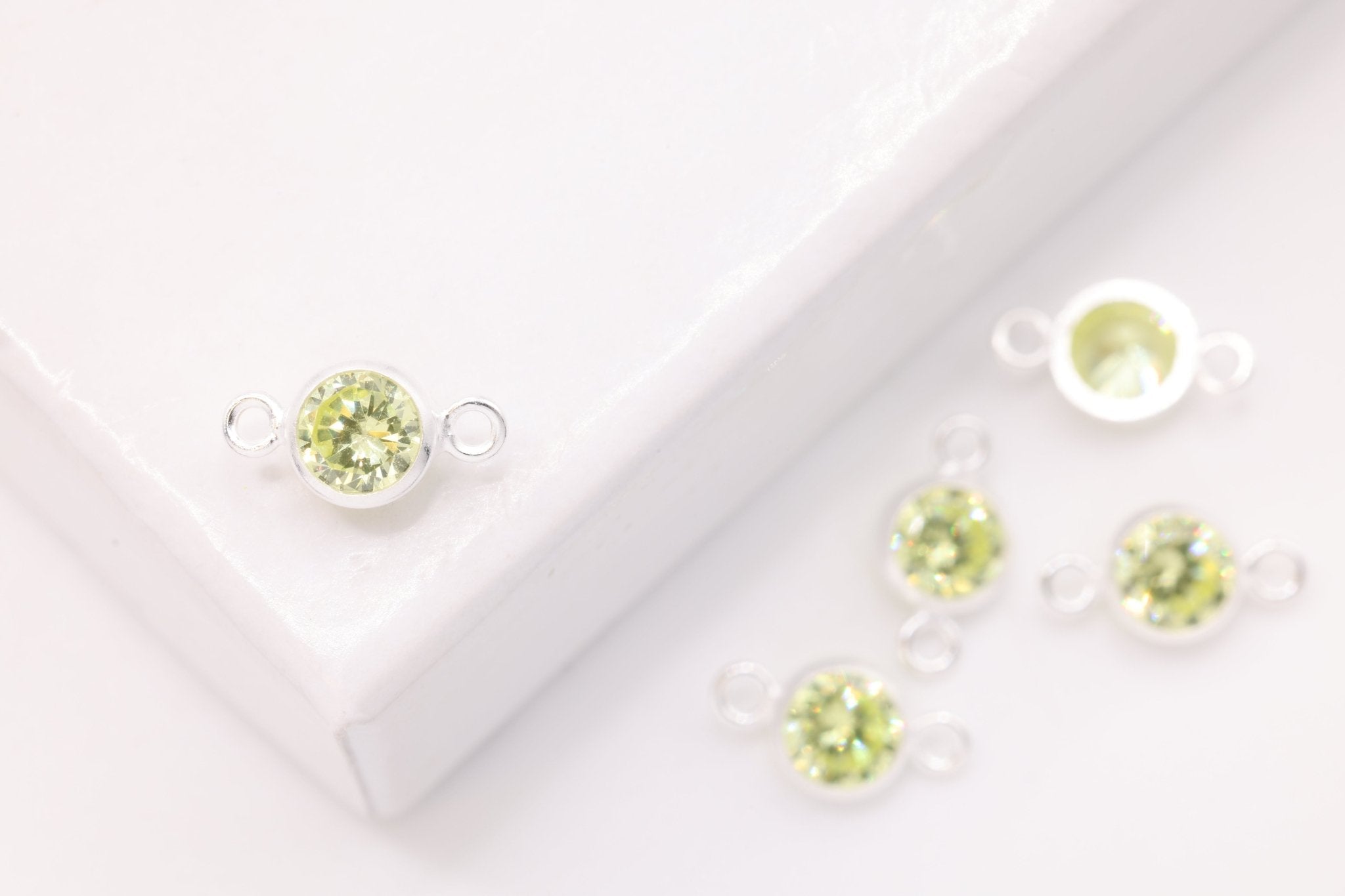 Birthstone CZ Connector Charm, Wholesale, 925 Sterling Silver, 4mm, Cubic Zirconia Bezel Frame Spacer Link Jewelry Finding - HarperCrown