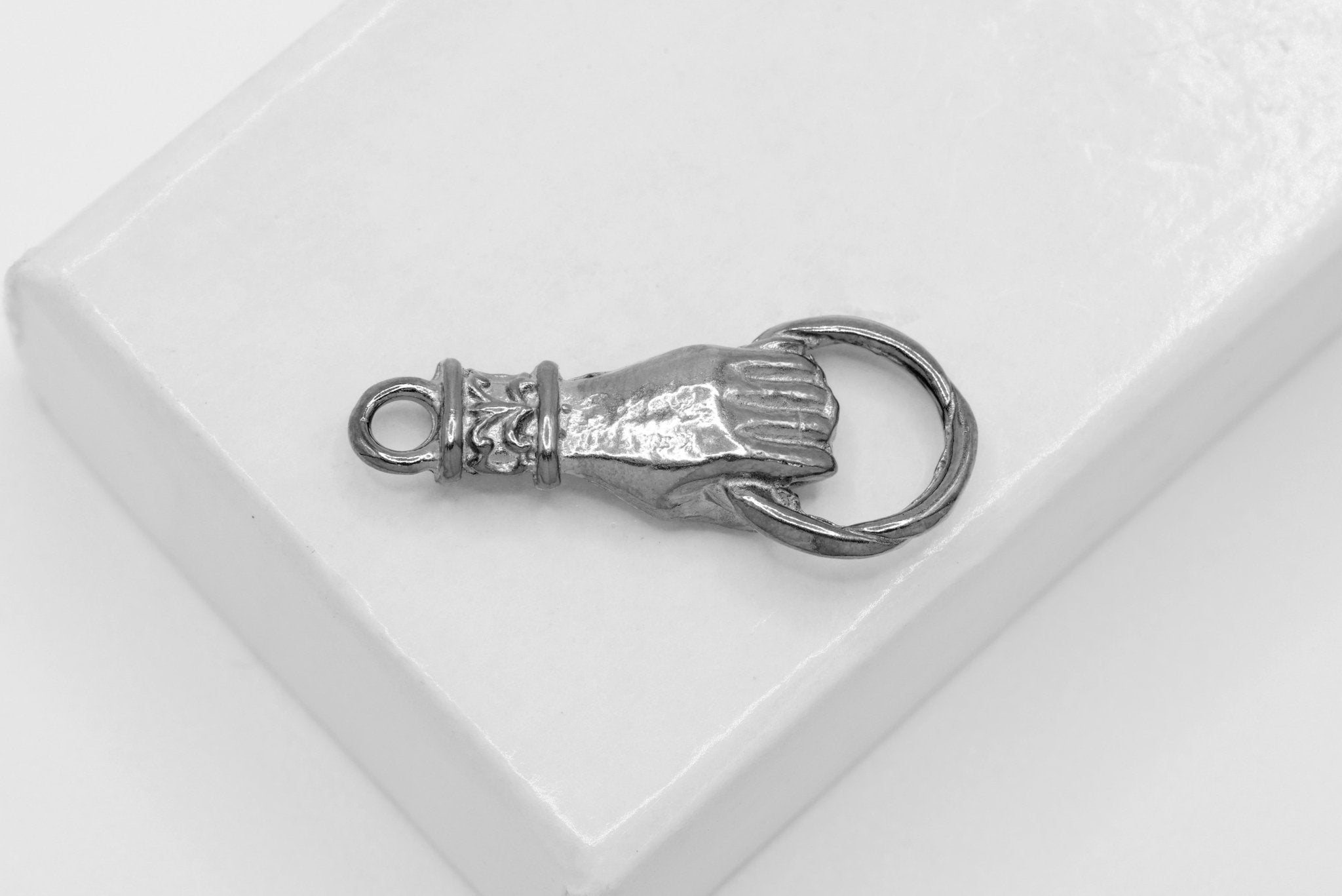 Black Gold Vermeil Hand Connector - 18k gold plated Sterling Silver, Hand of Fatima connector, Hand Holding Ring Connector, hand Charm, 34 - HarperCrown