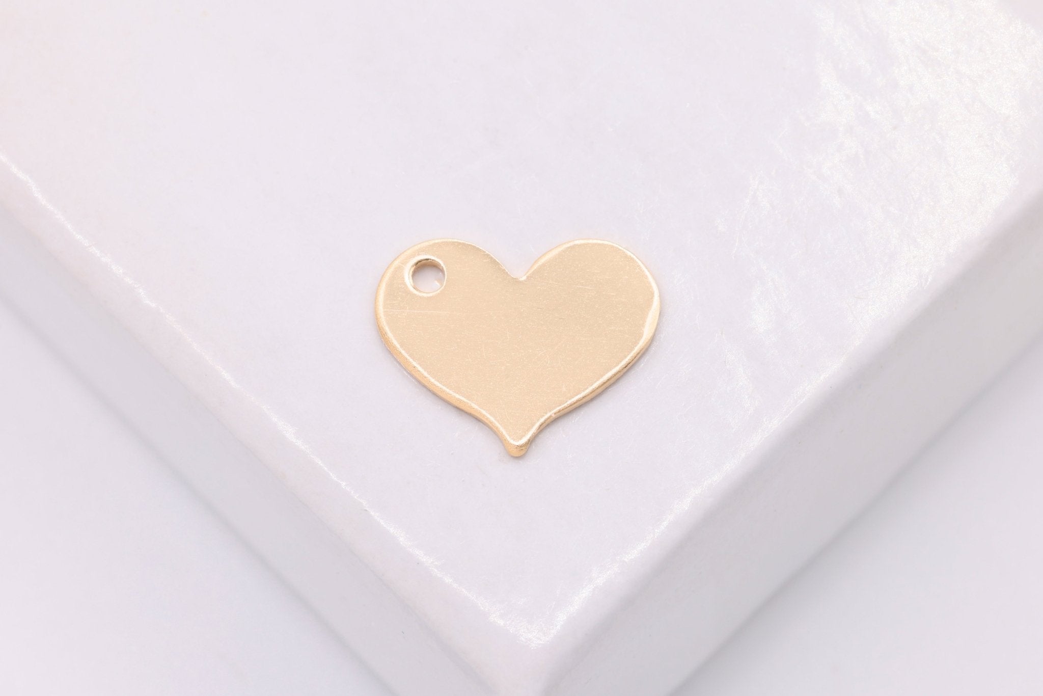 Blank Heart Stamped Charm, Wholesale, 14/20 Gold - Filled, 10mm x 8mm, 24 gauge, Personalize Heart Love Blank - HarperCrown