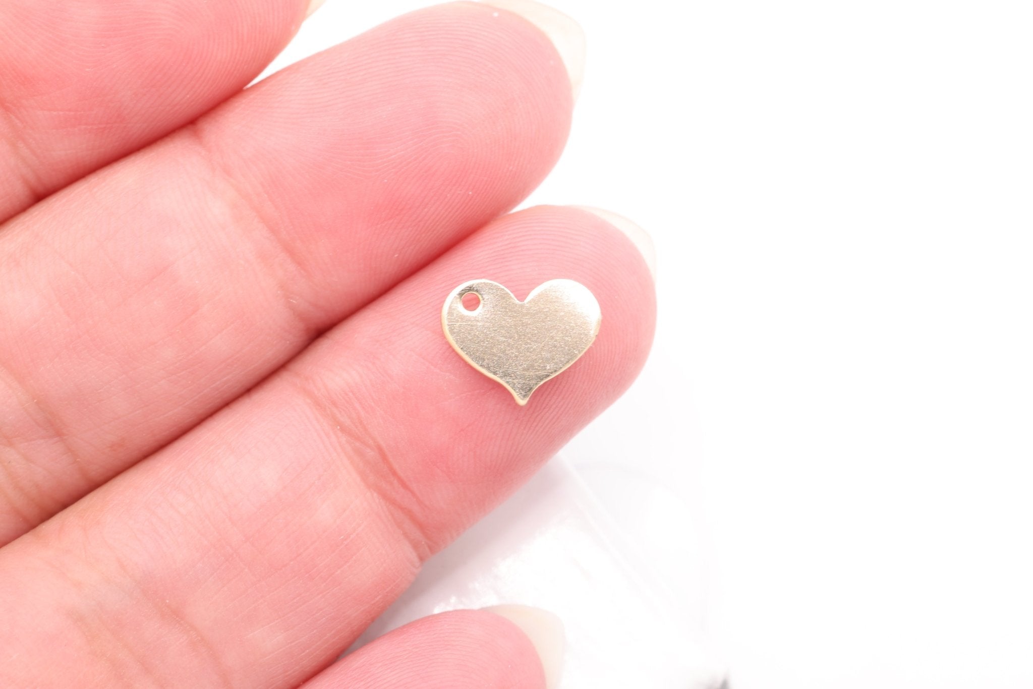Blank Heart Stamped Charm, Wholesale, 14/20 Gold - Filled, 10mm x 8mm, 24 gauge, Personalize Heart Love Blank - HarperCrown