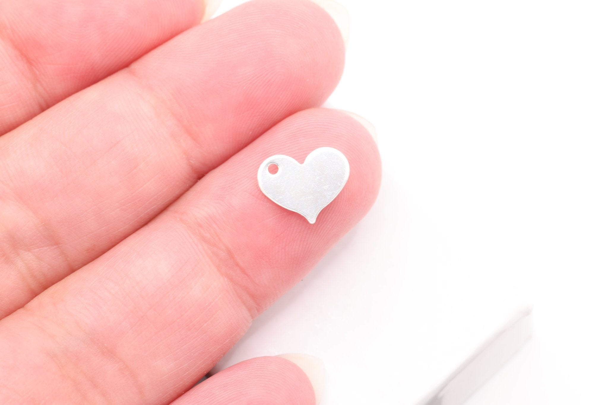 Blank Heart Stamped Charm, Wholesale, 925 Sterling Silver, 10mm x 8mm, 24 gauge, Personalize Heart Love Blank - HarperCrown