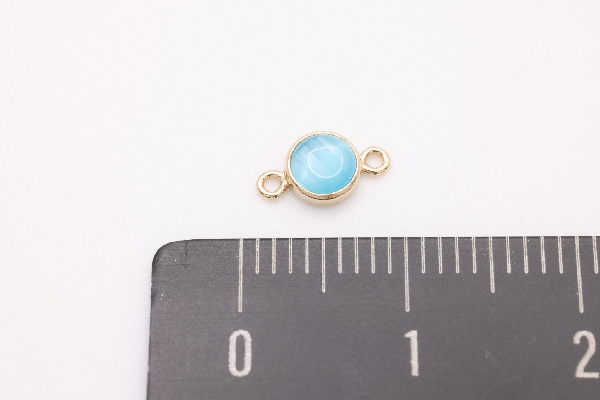 Blue Cat's Eye Stone Connector Charm, Gold - Filled, 8mm x 4.5mm, Cat's - Eye Gemstone Charm, Bulk DIY Wholesale Jewelry Making Charm - HarperCrown