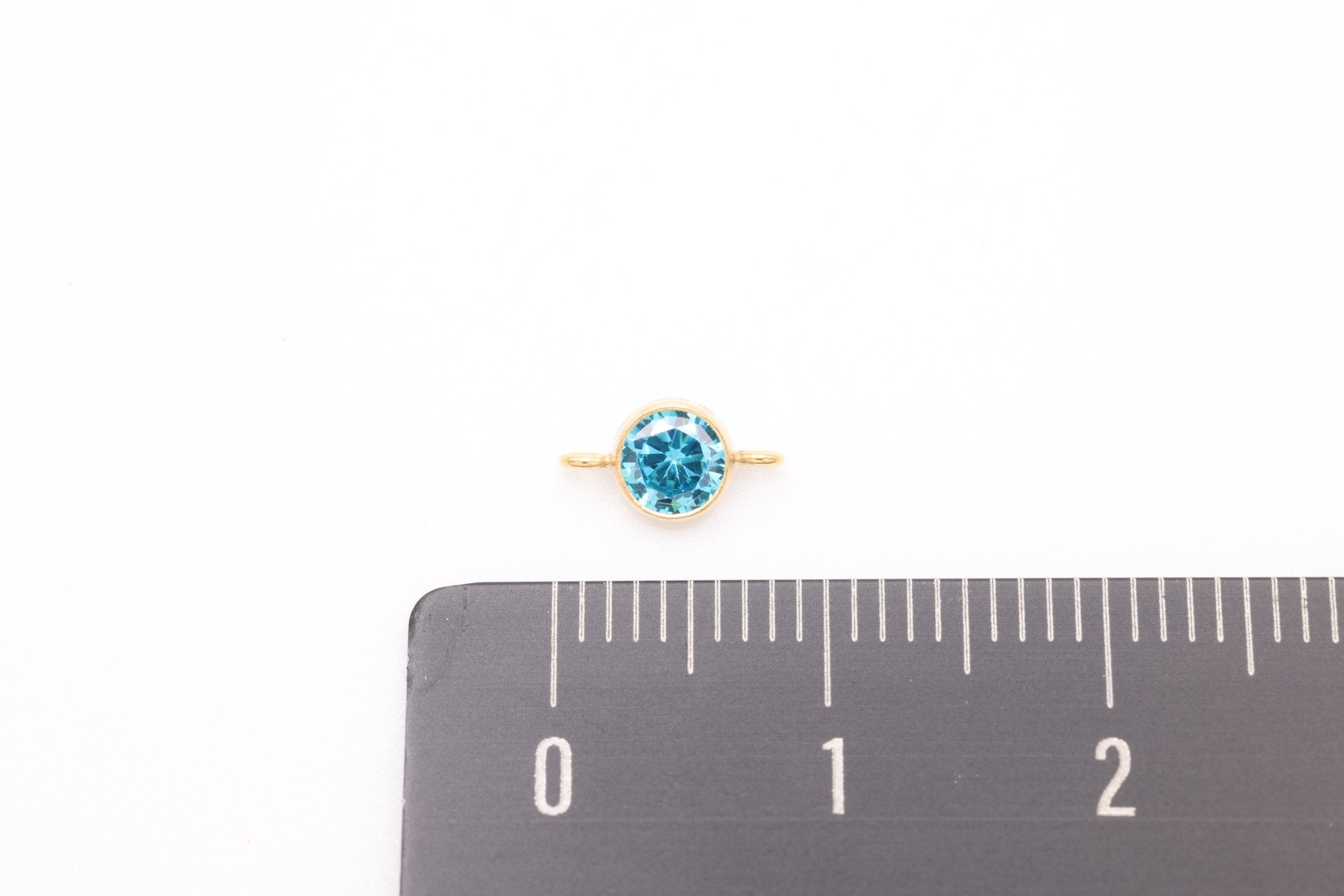 Blue Topaz CZ Connector Charm, Gold - Filled, 4mm, Bulk DIY Wholesale Jewelry Making Charm - HarperCrown