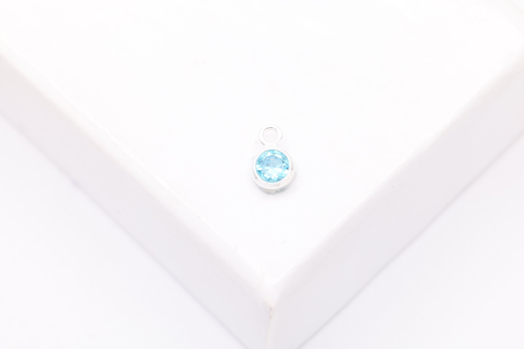 Blue Topaz CZ Drop Charm, December Birthstone, Sterling Silver, 5mm x 3mm, Wholesale Bulk DIY Wholesale Jewelry Making Charm - HarperCrown