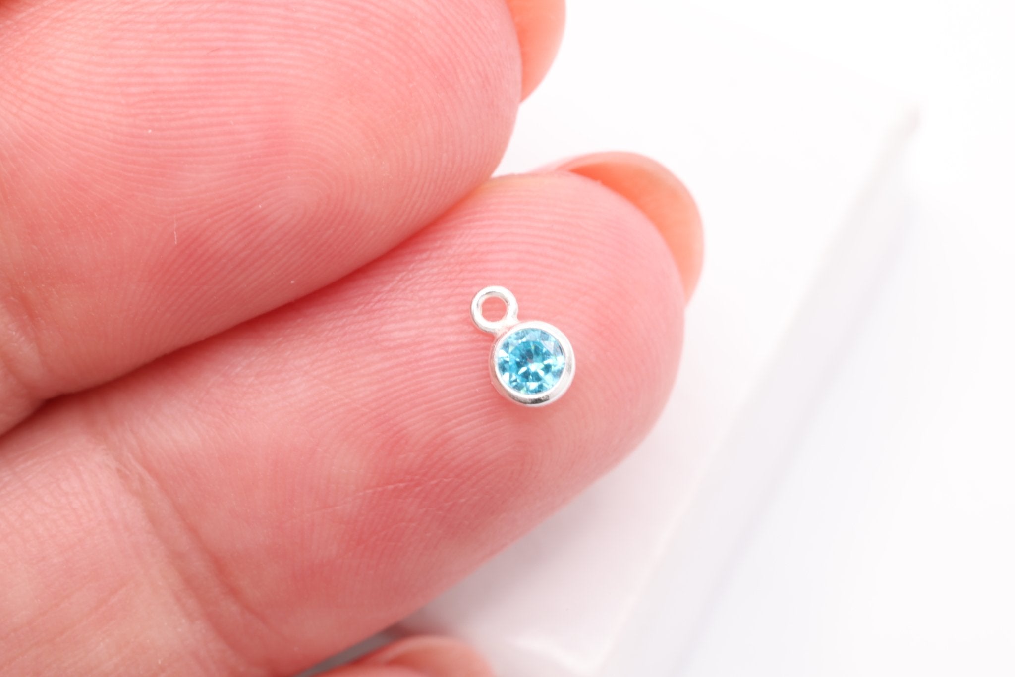Blue Topaz CZ Drop Charm, December Birthstone, Sterling Silver, 5mm x 3mm, Wholesale Bulk DIY Wholesale Jewelry Making Charm - HarperCrown