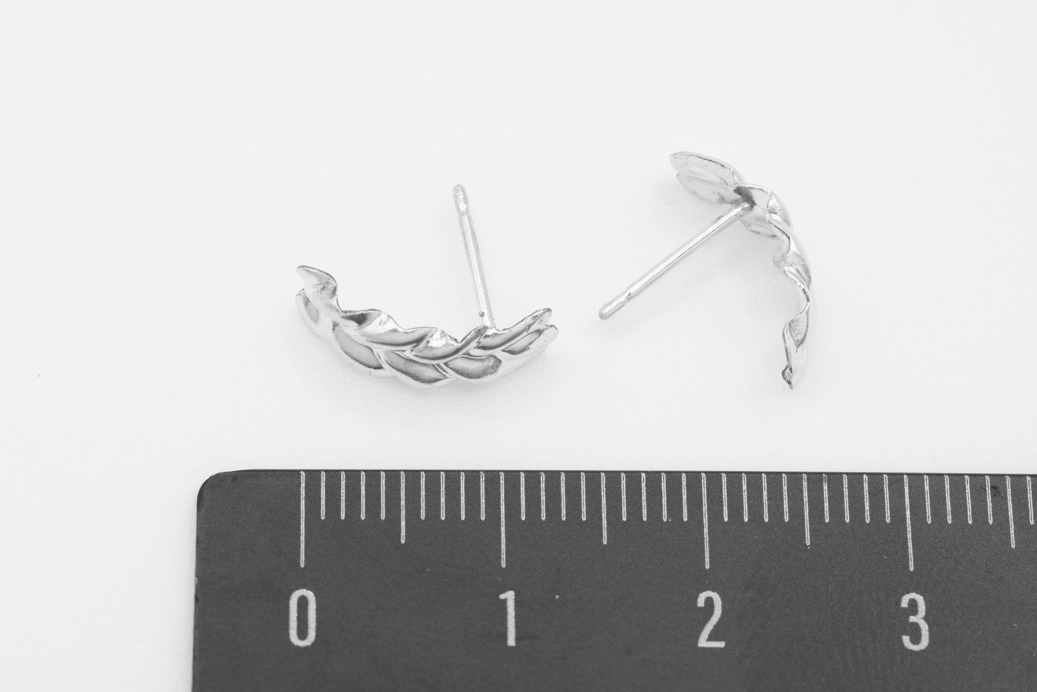Braided Ribbed Earring, 925 Sterling Silver, 13mm x 5mm, Wholesale, Wheat Texture Laurel Wholesale Jewelry Earrings - HarperCrown