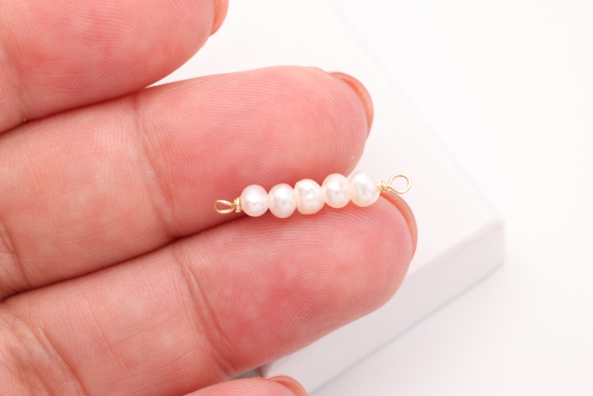 Button Pearl Connector Charm, Gold - Filled, 20mm x 3mm, Wire Wrapped Pearl, Bulk DIY Wholesale Jewelry Making Charm - HarperCrown